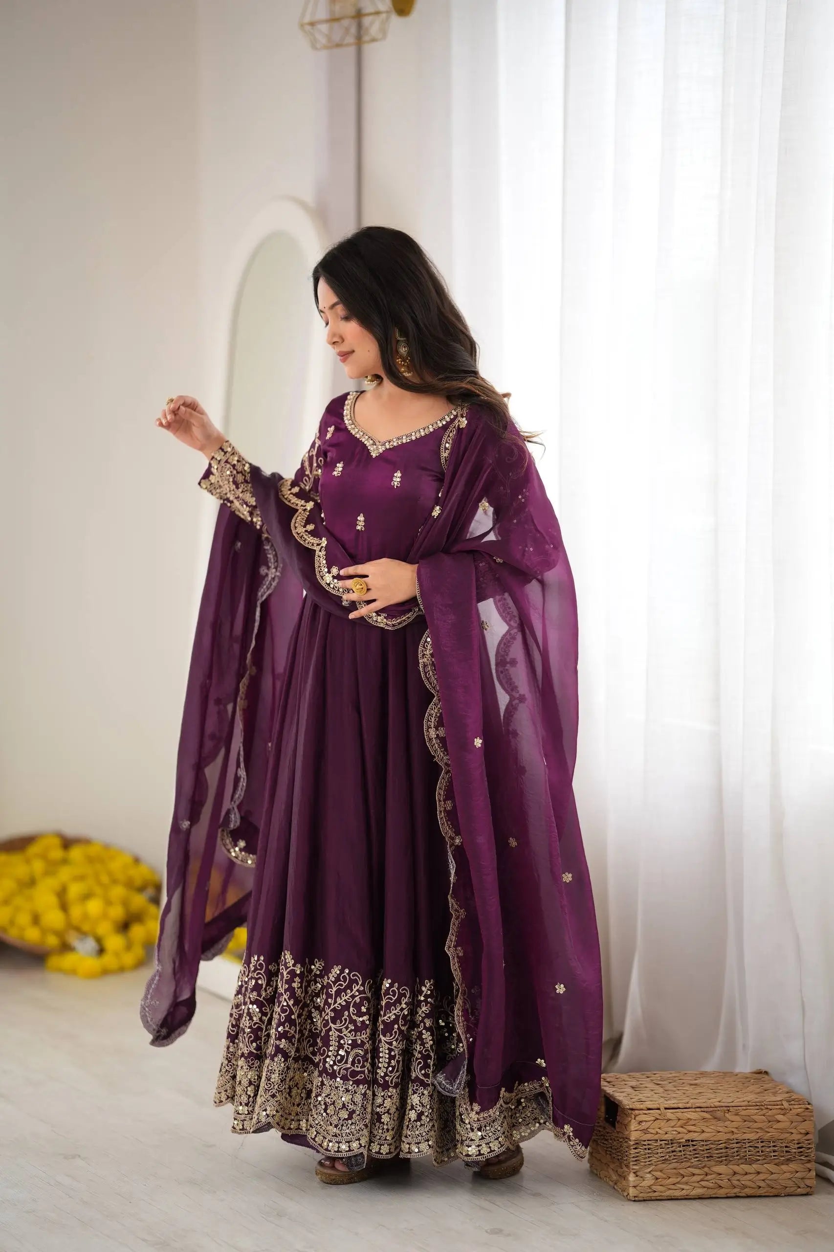 Scarlet Sequin Embroidered Anarkali Set