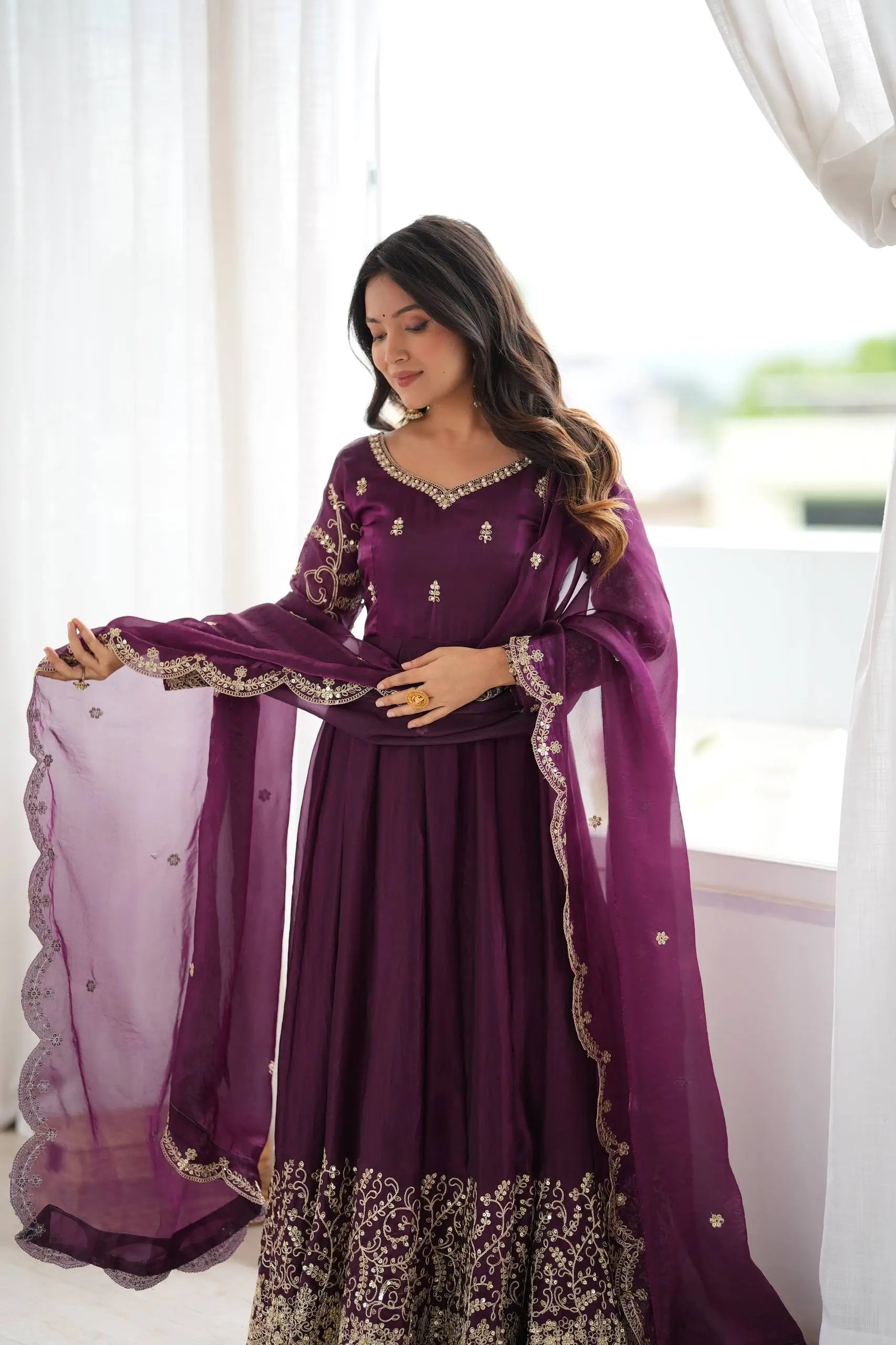 Scarlet Sequin Embroidered Anarkali Set