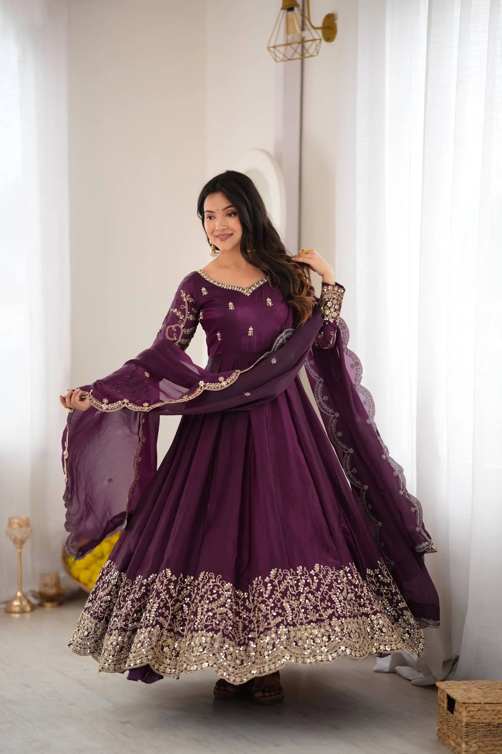 Scarlet Sequin Embroidered Anarkali Set