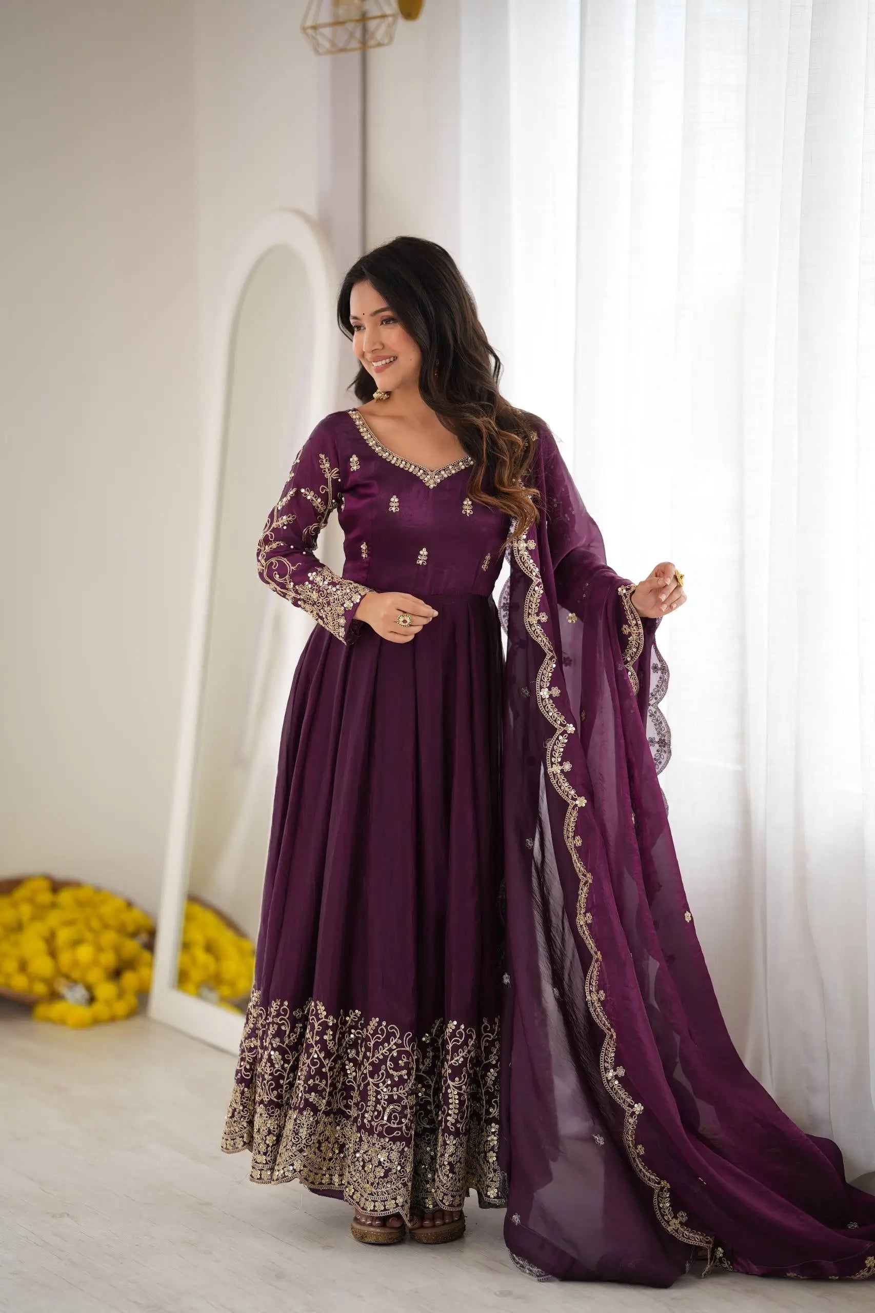 Scarlet Sequin Embroidered Anarkali Set