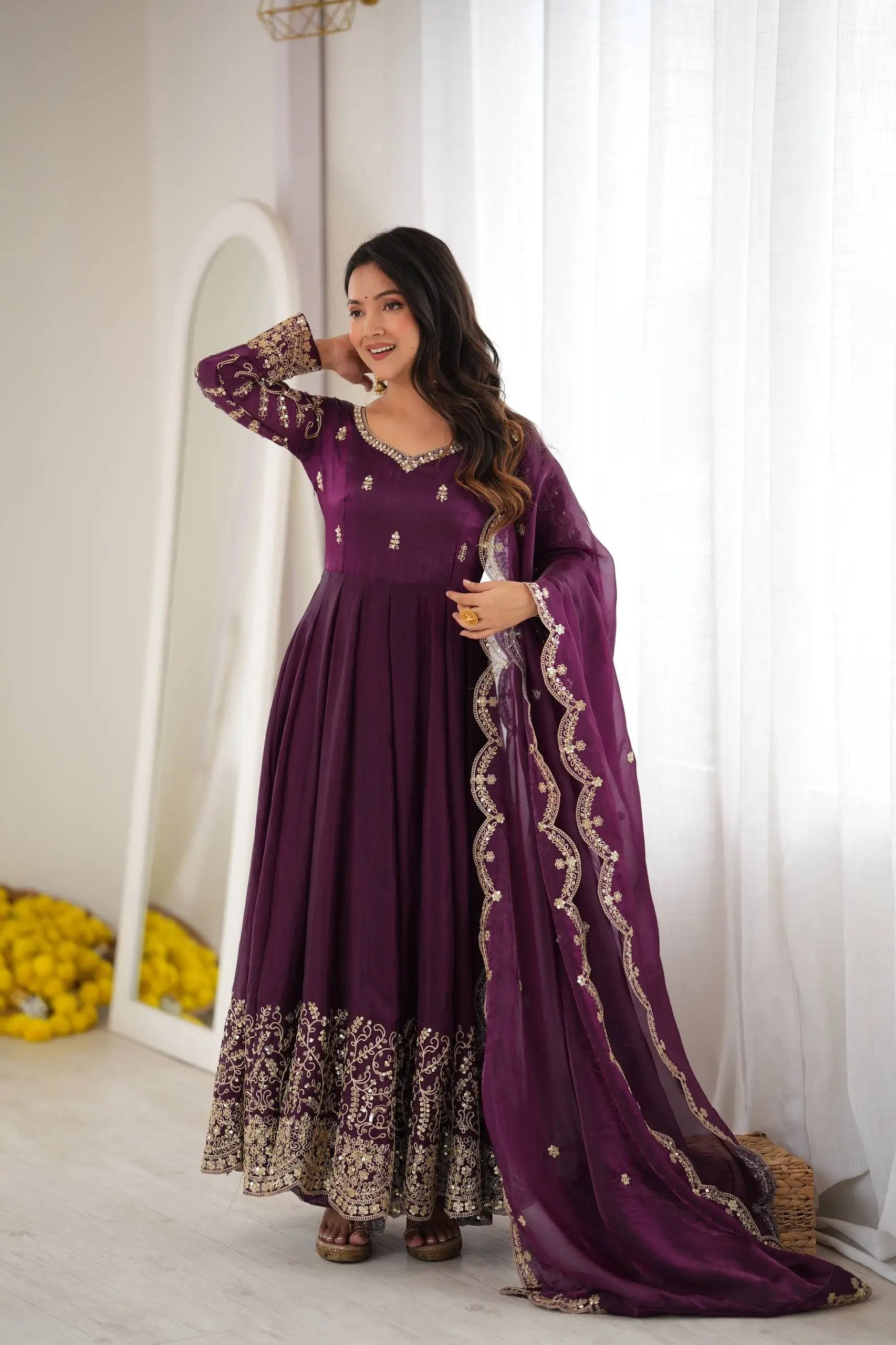 Scarlet Sequin Embroidered Anarkali Set