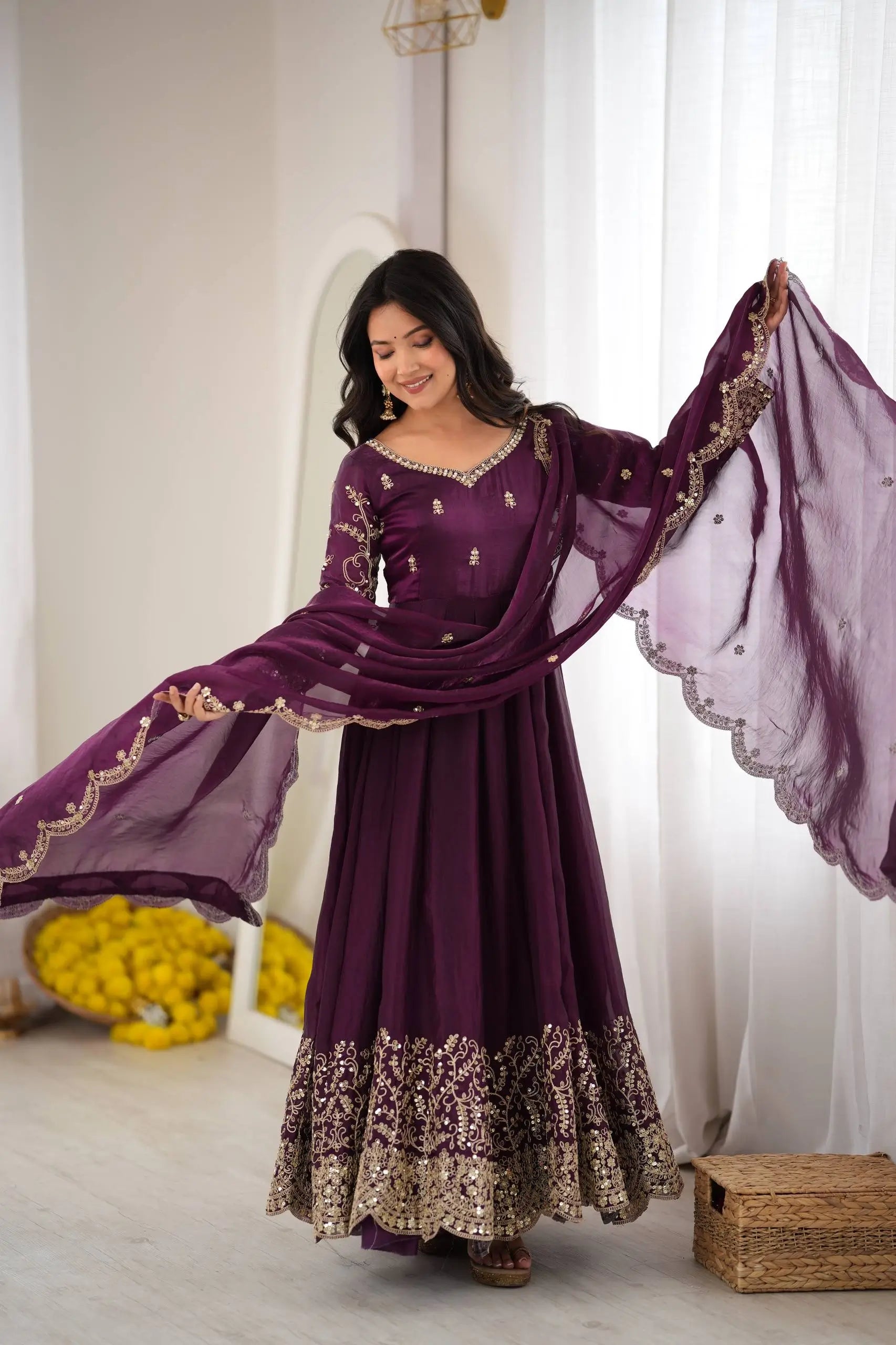 Scarlet Sequin Embroidered Anarkali Set