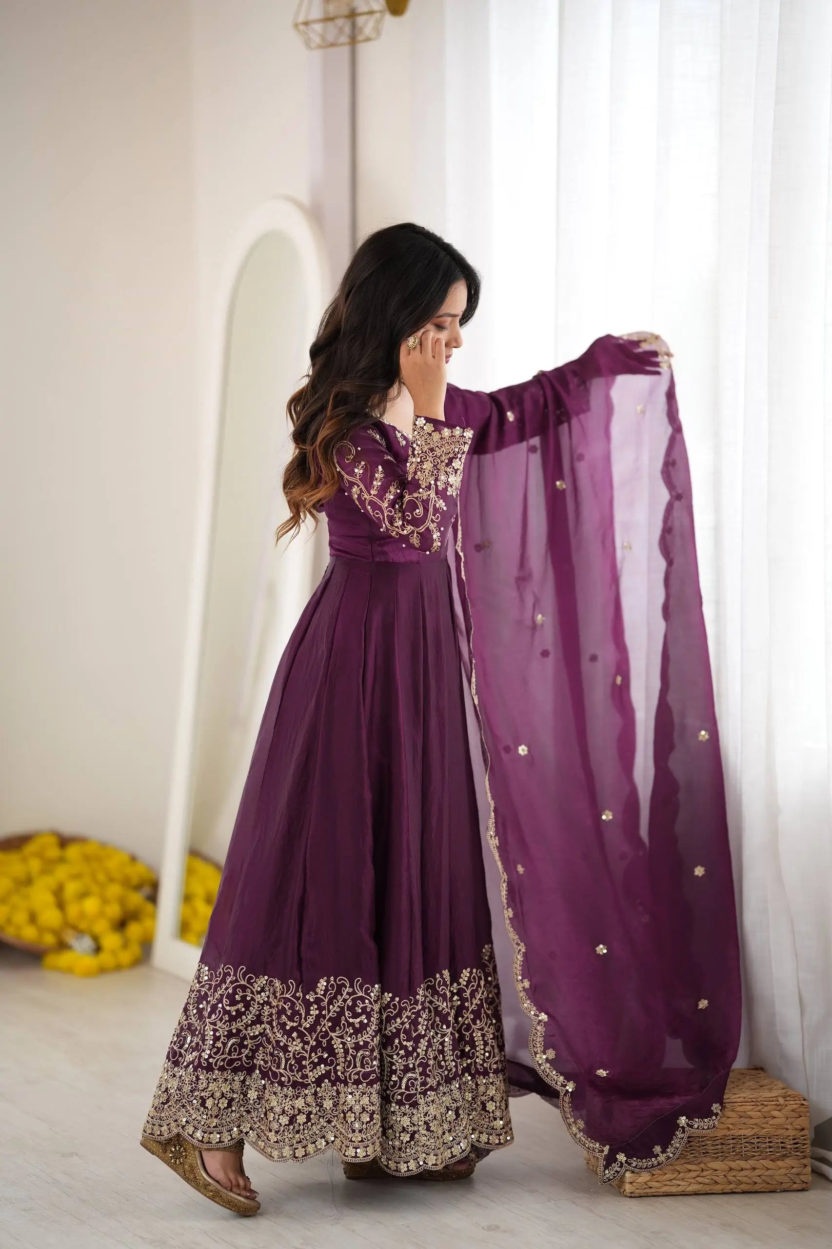 Scarlet Sequin Embroidered Anarkali Set