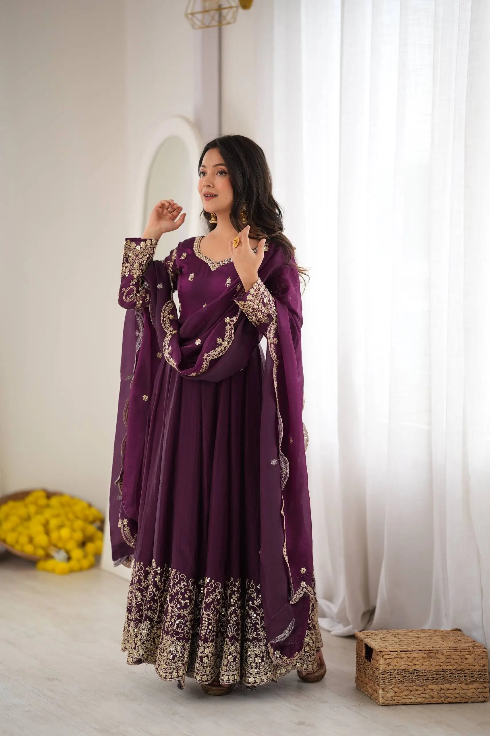 Scarlet Sequin Embroidered Anarkali Set