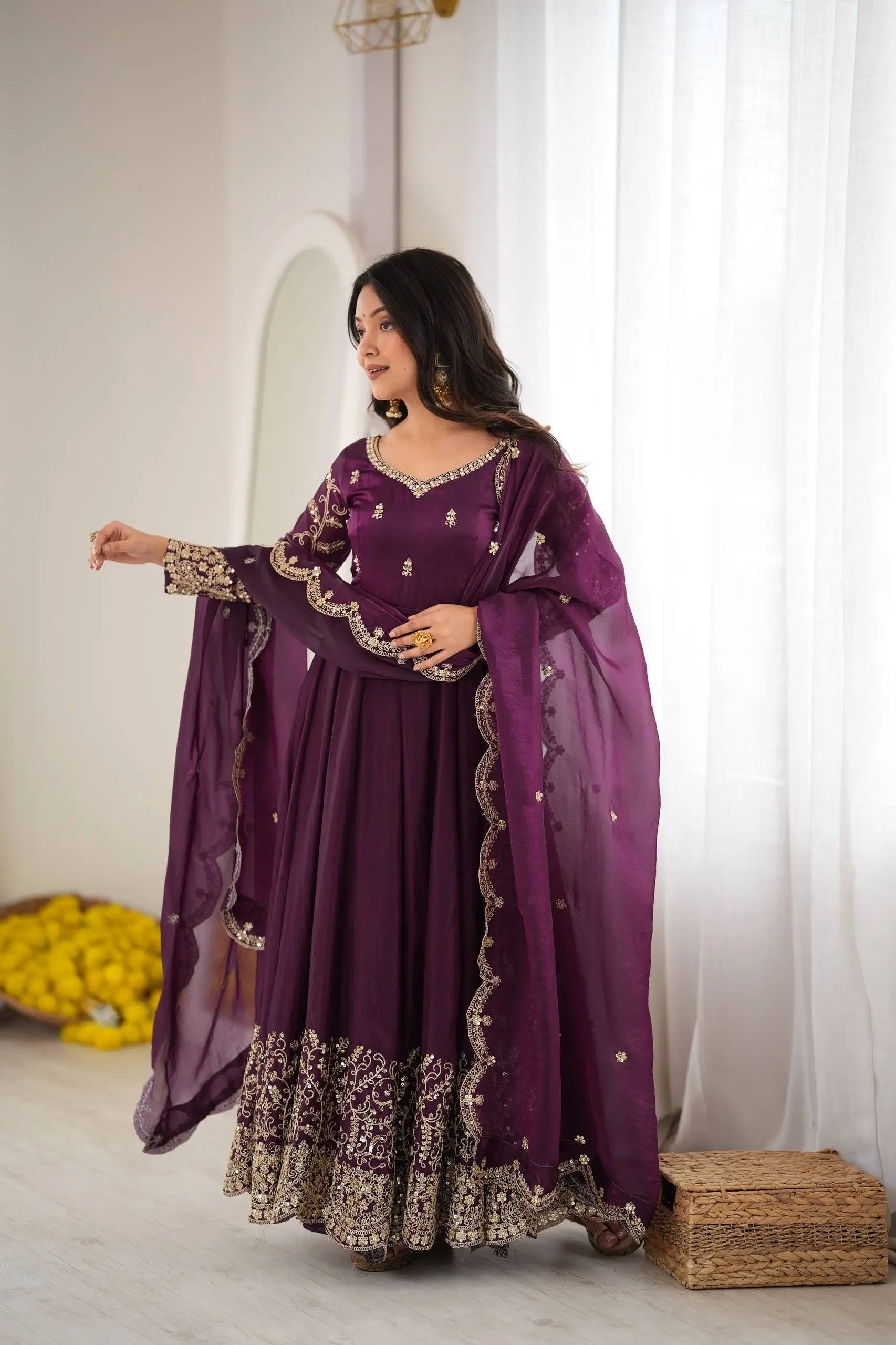Scarlet Sequin Embroidered Anarkali Set