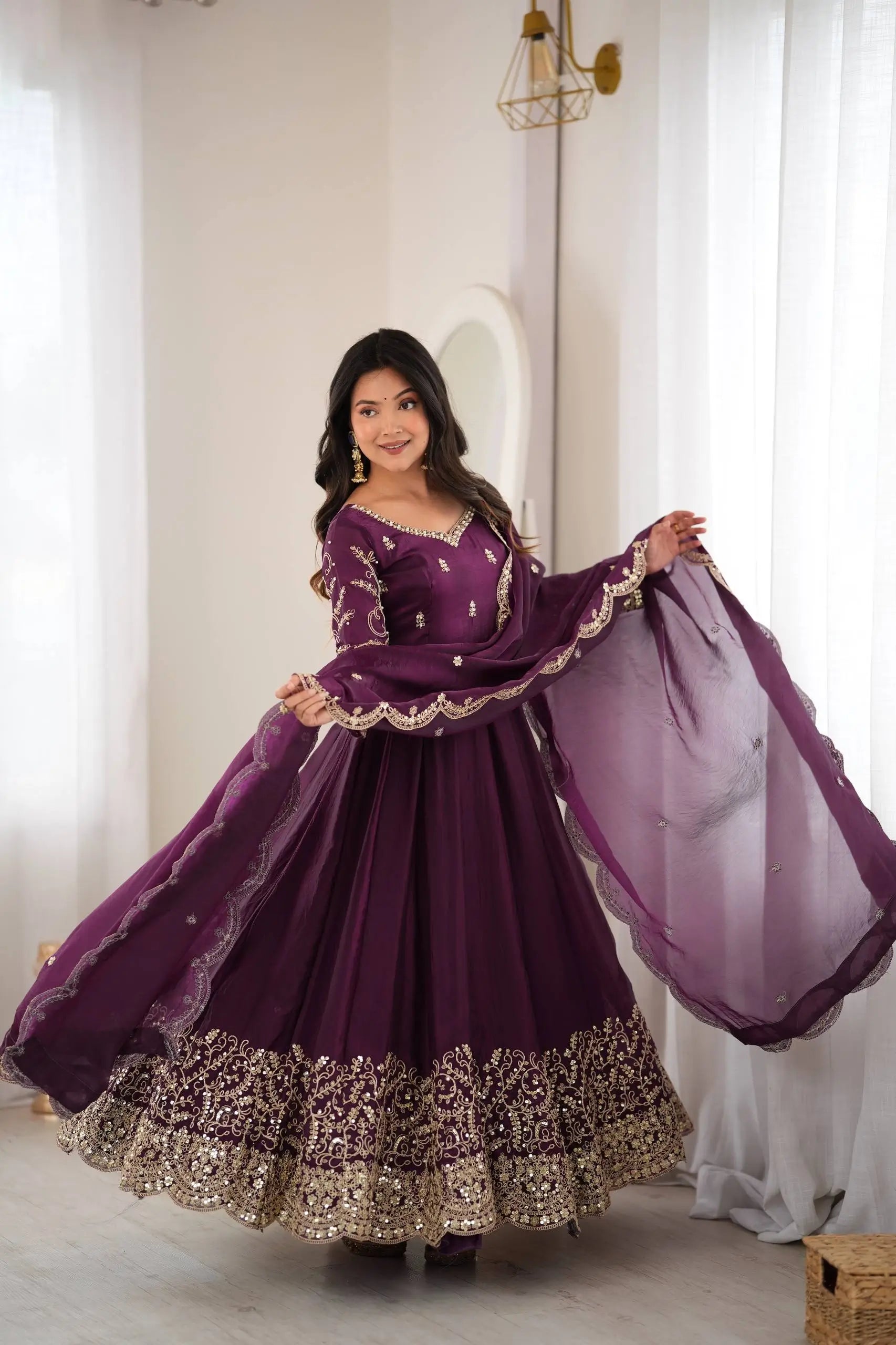 Scarlet Sequin Embroidered Anarkali Set