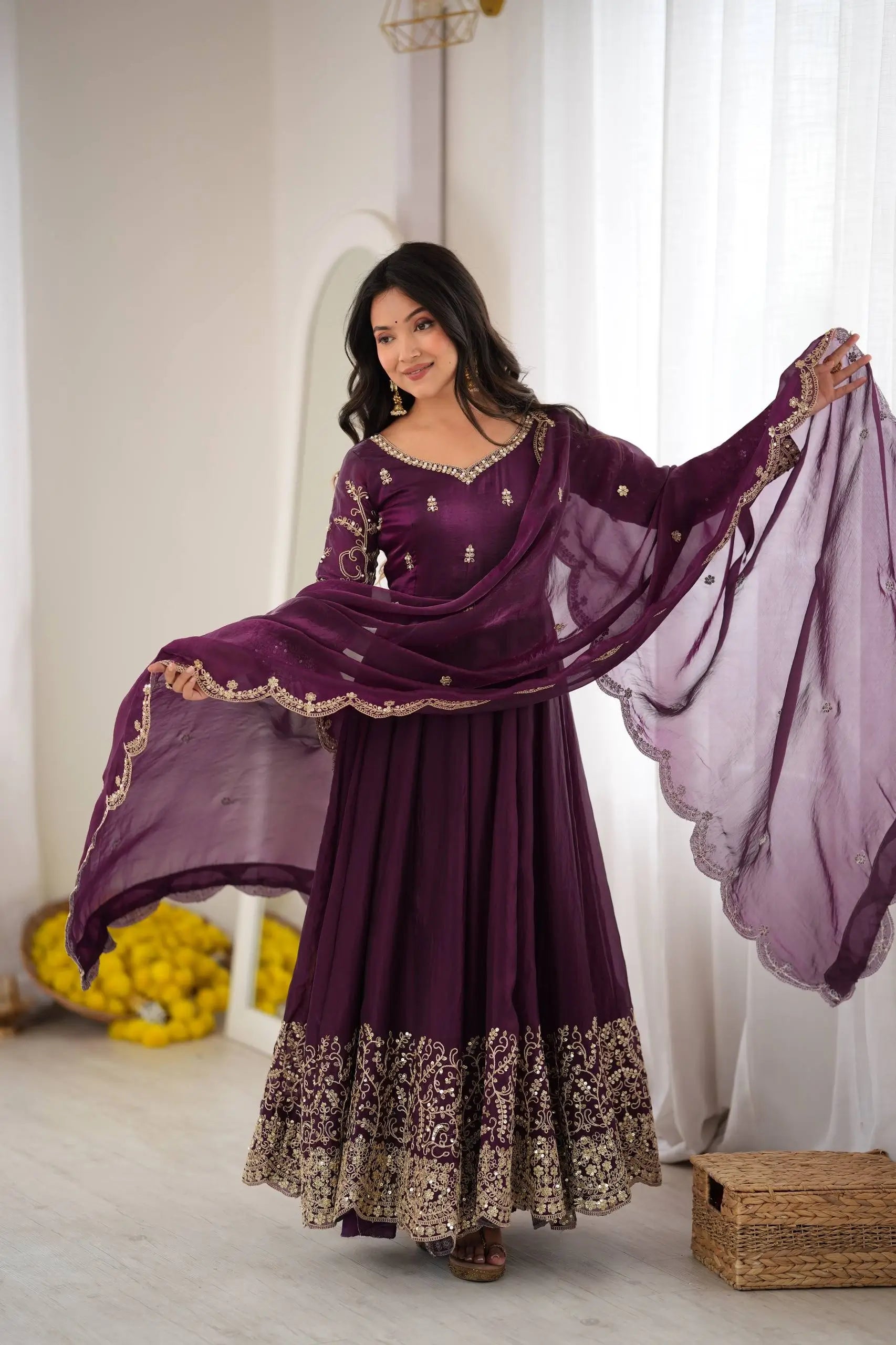 Scarlet Sequin Embroidered Anarkali Set