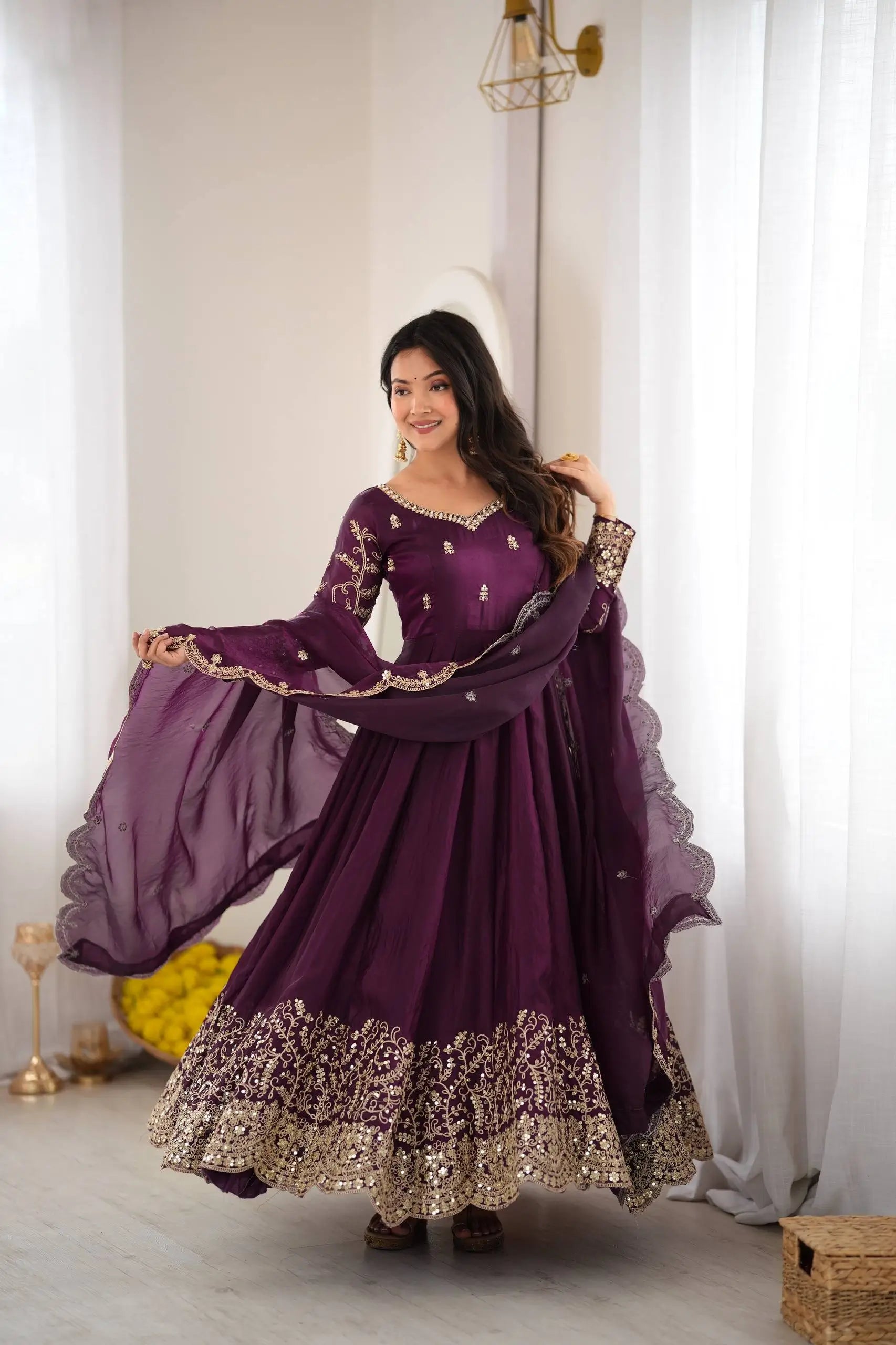 Scarlet Sequin Embroidered Anarkali Set