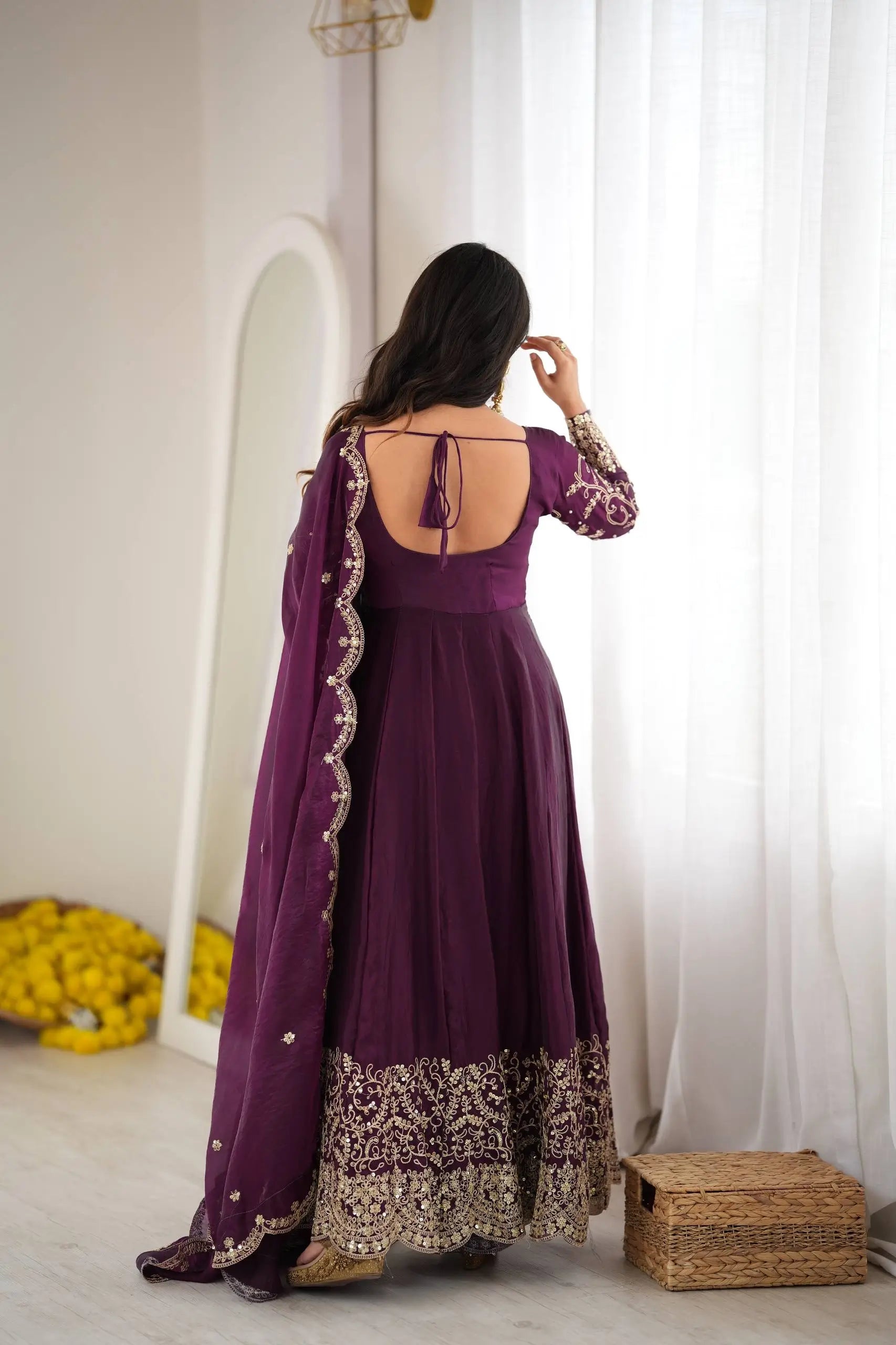Scarlet Sequin Embroidered Anarkali Set
