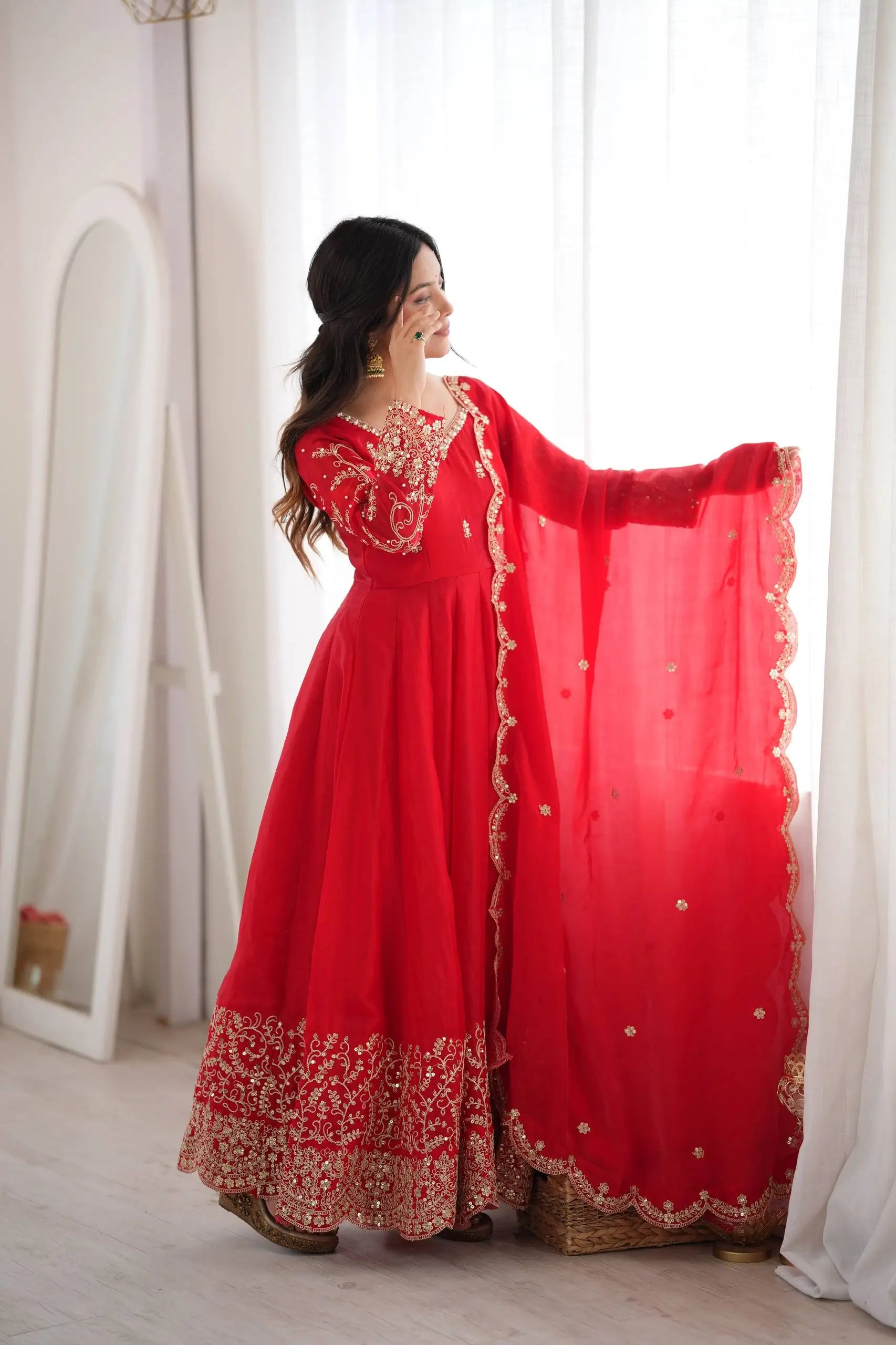 Scarlet Sequin Embroidered Anarkali Set