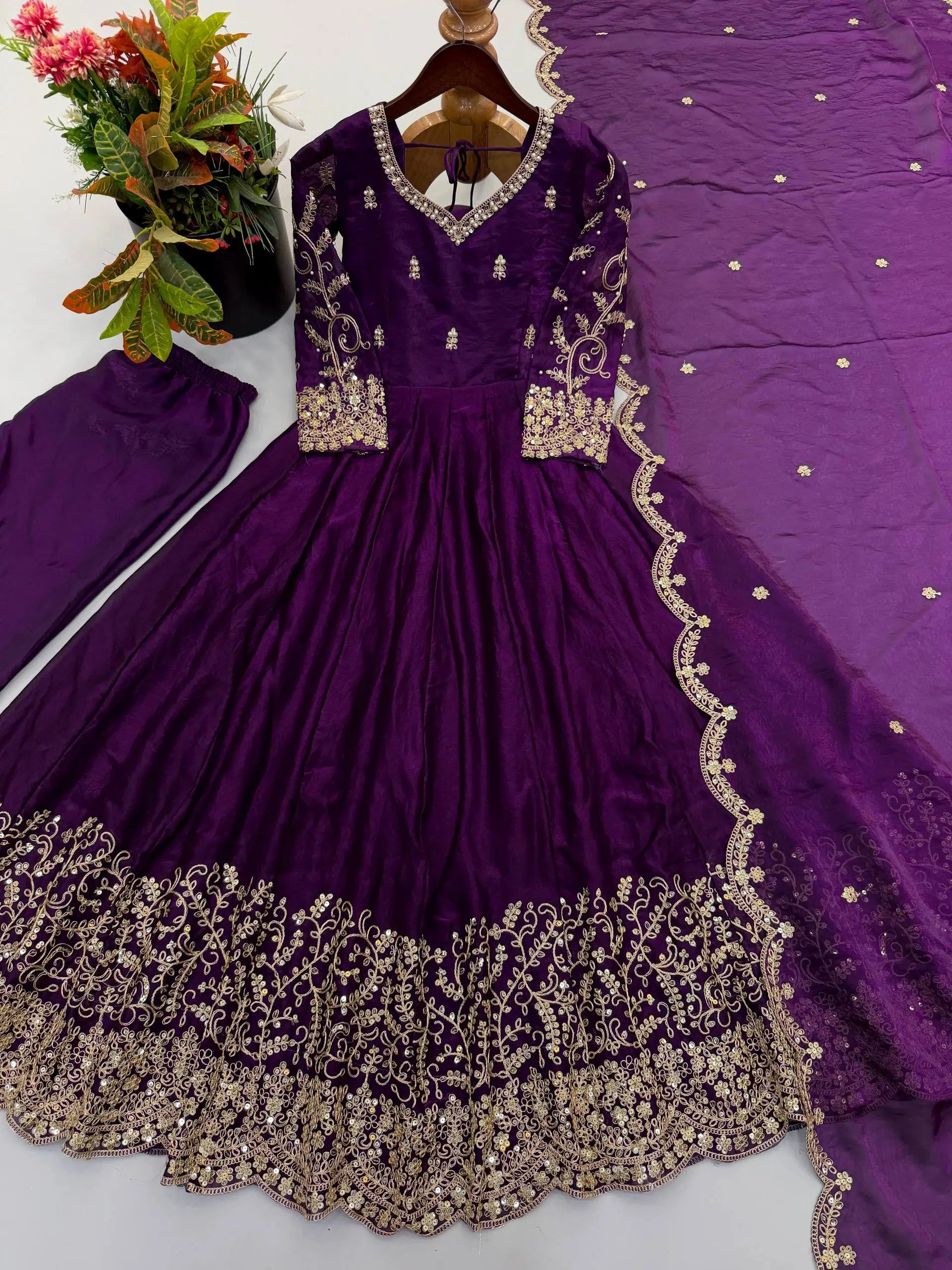 Scarlet Sequin Embroidered Anarkali Set