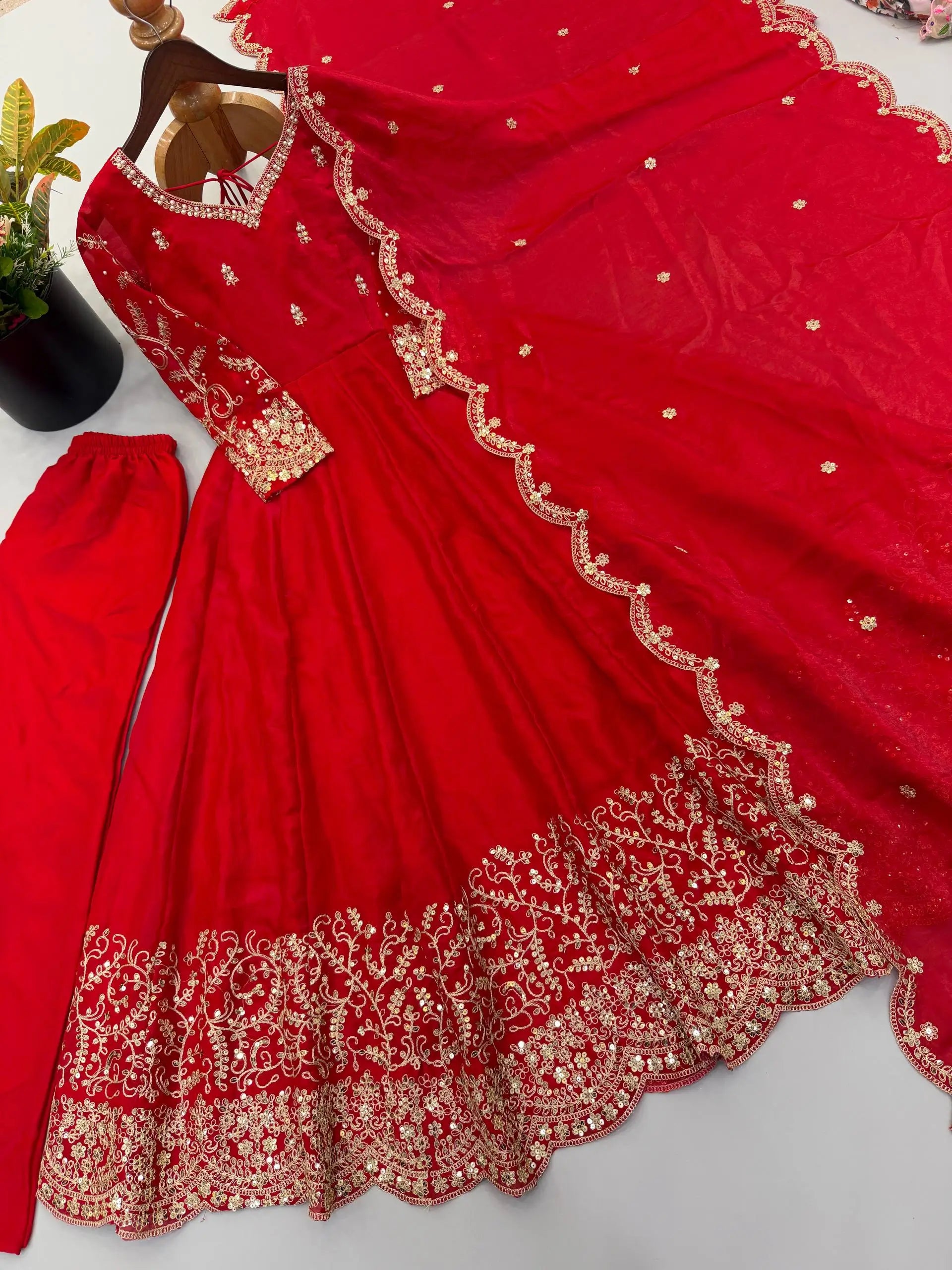 Scarlet Sequin Embroidered Anarkali Set