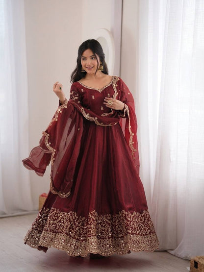 Scarlet Sequin Embroidered Anarkali Set