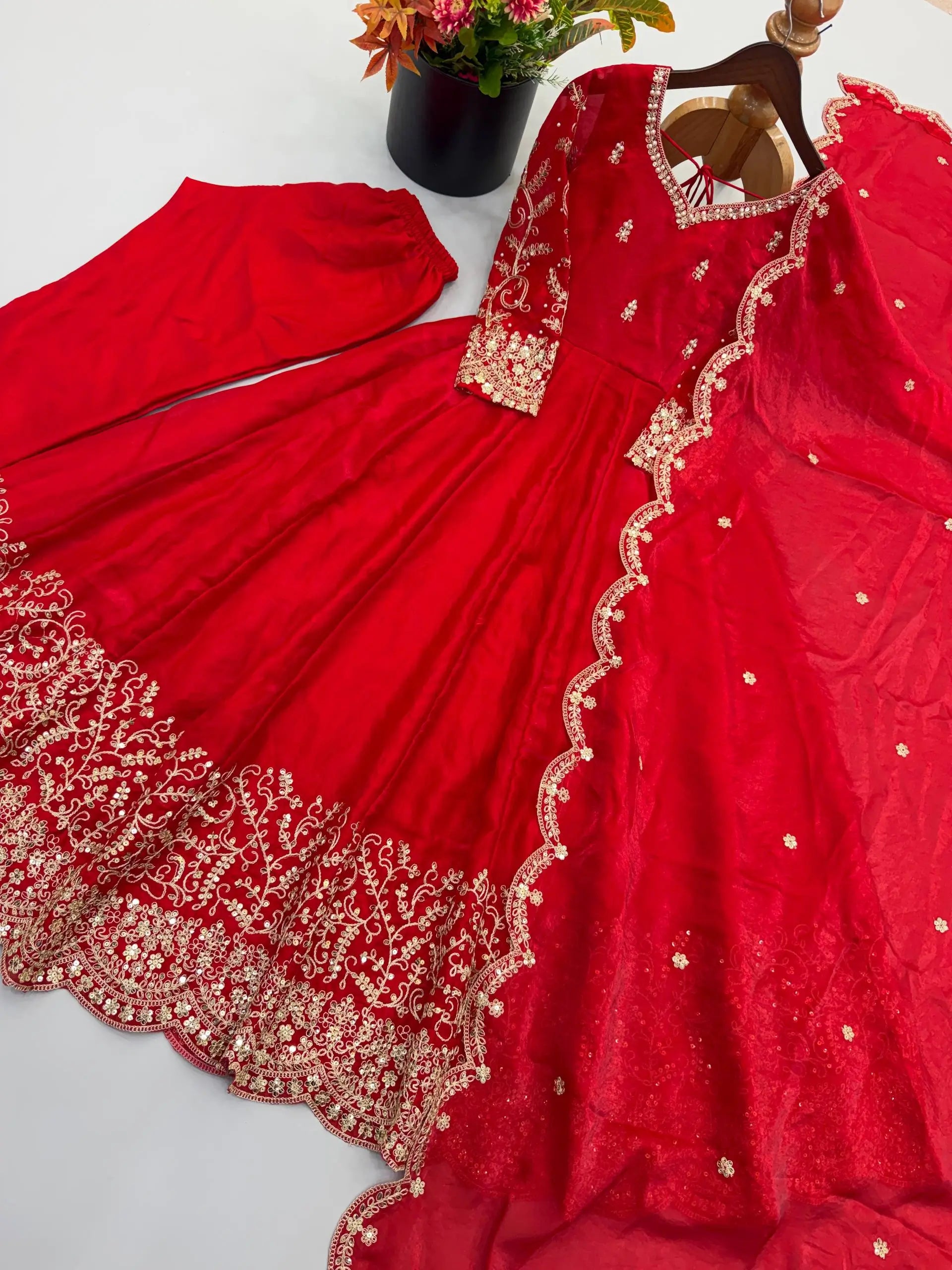 Scarlet Sequin Embroidered Anarkali Set