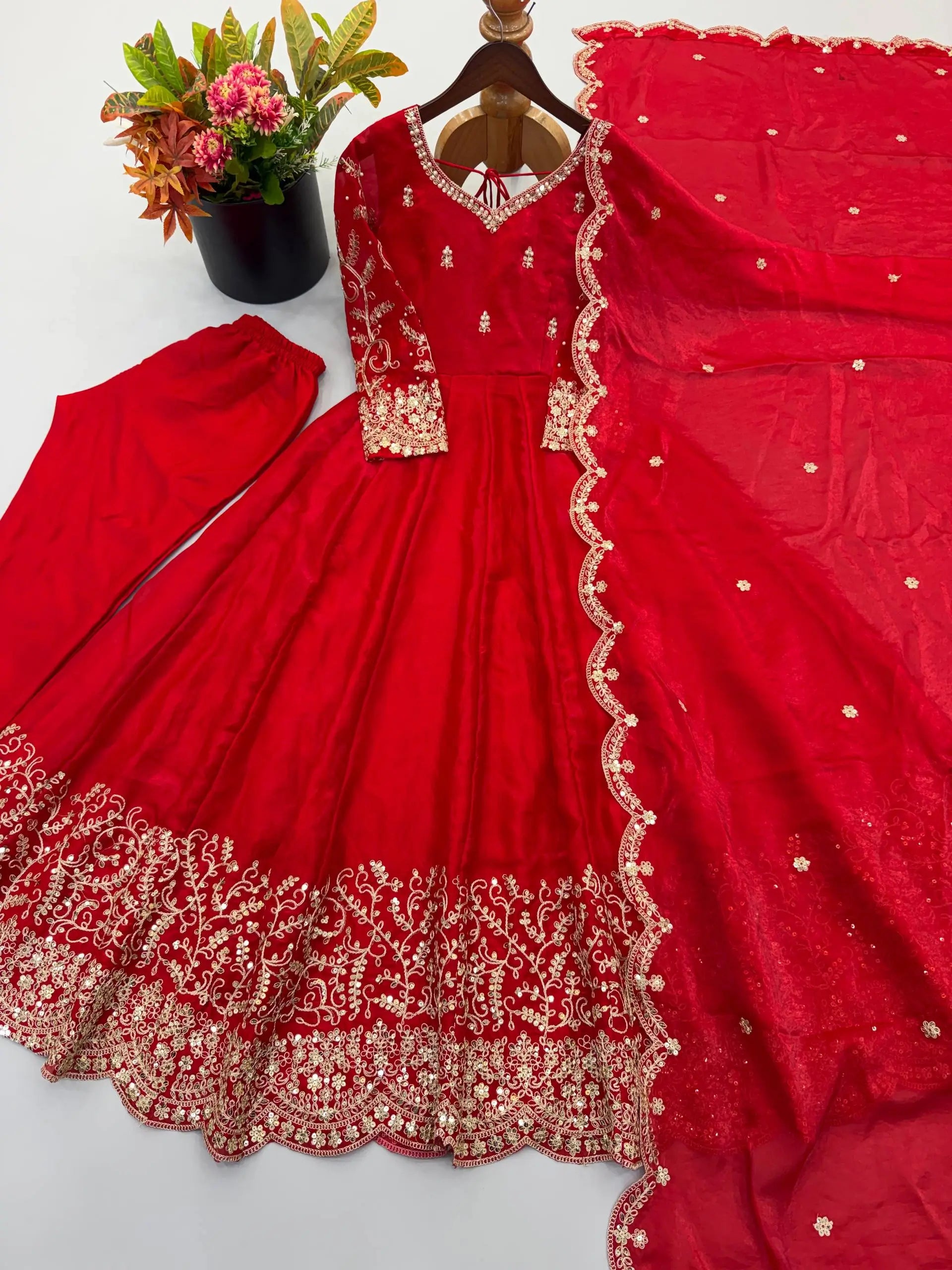 Scarlet Sequin Embroidered Anarkali Set