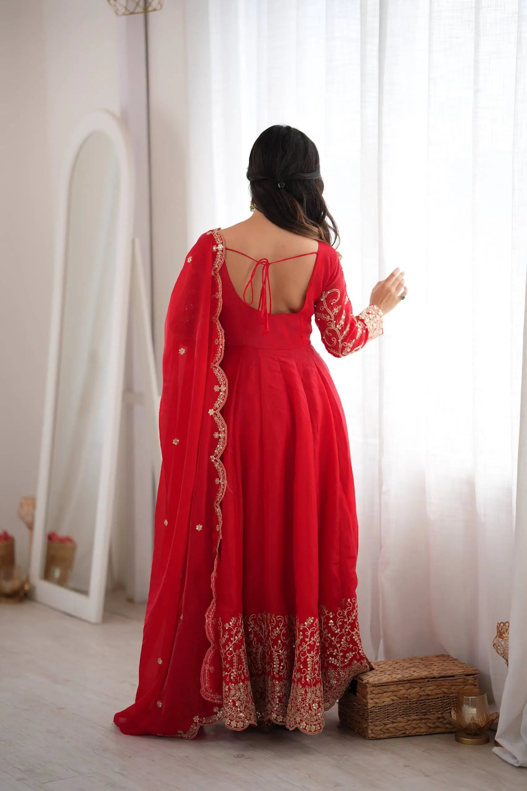 Scarlet Sequin Embroidered Anarkali Set