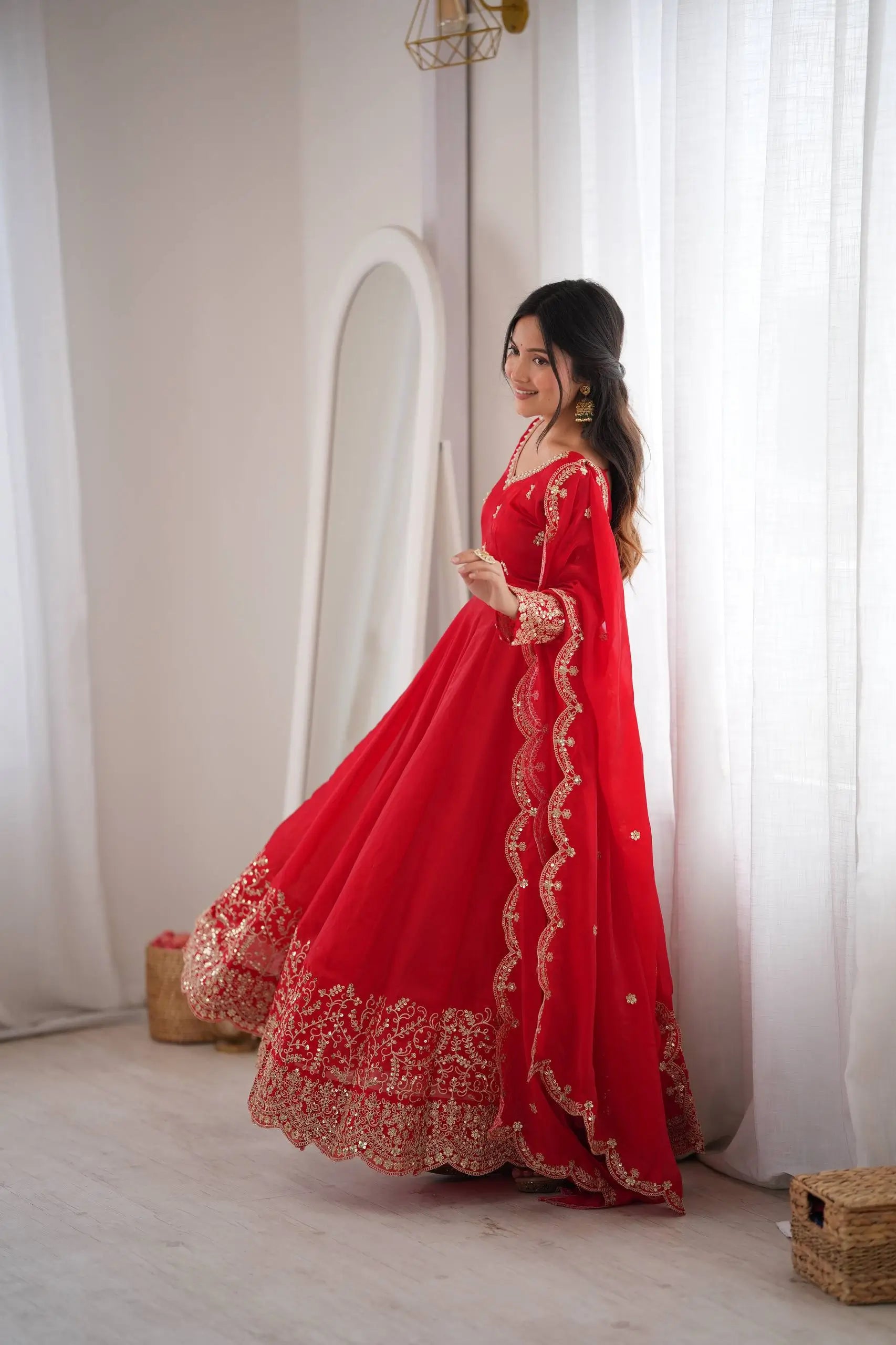 Scarlet Sequin Embroidered Anarkali Set