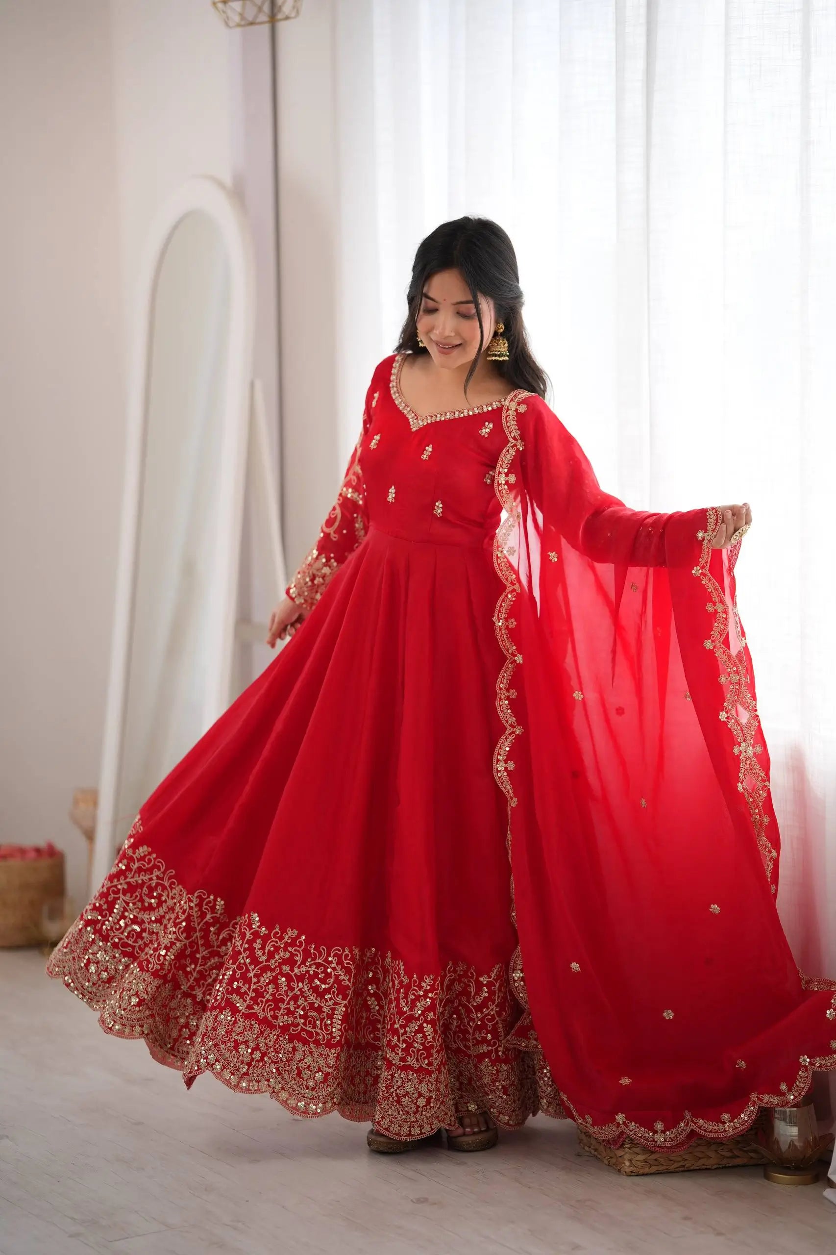 Scarlet Sequin Embroidered Anarkali Set