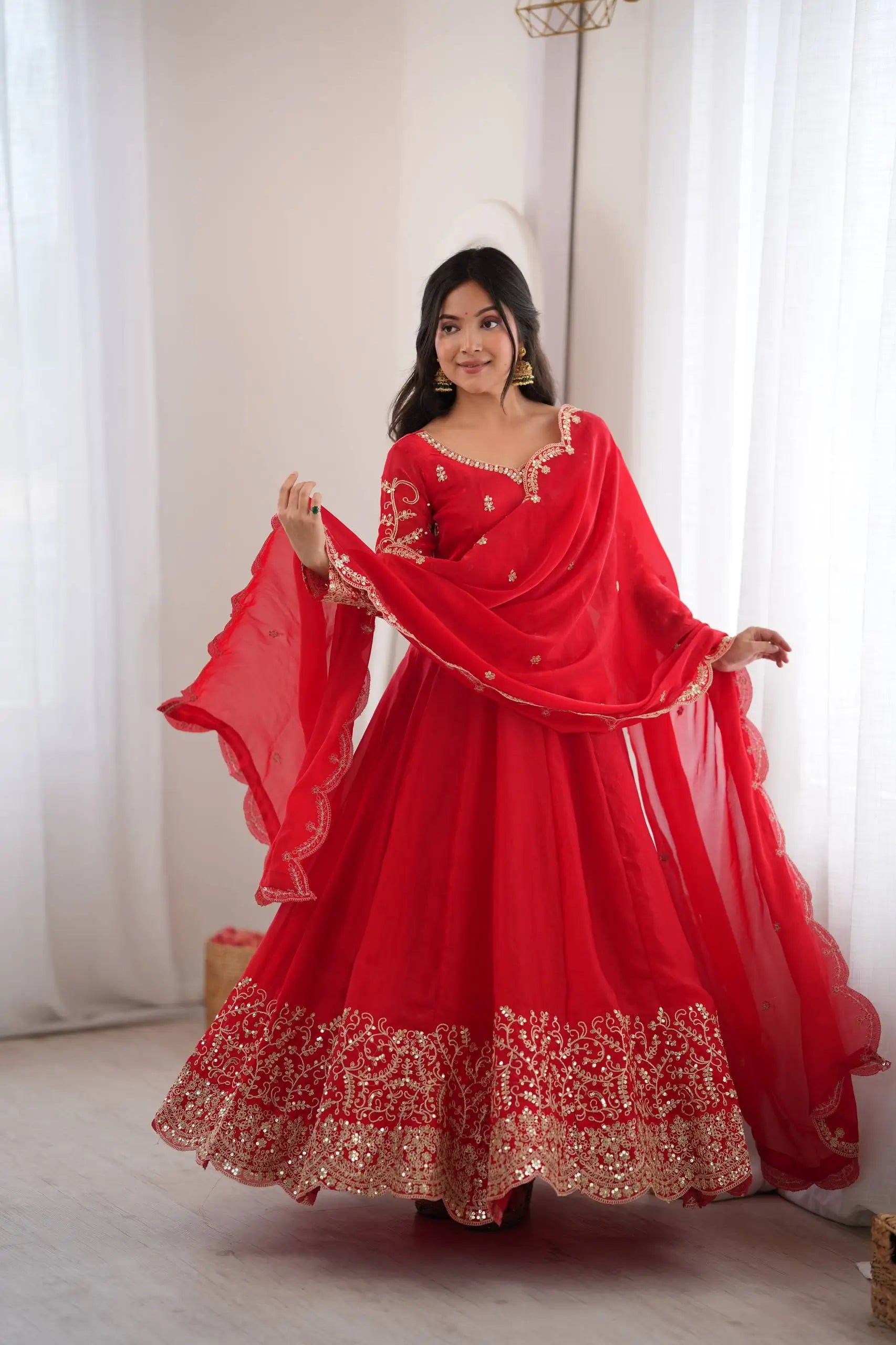 Scarlet Sequin Embroidered Anarkali Set