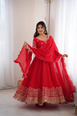 Scarlet Sequin Embroidered Anarkali Set