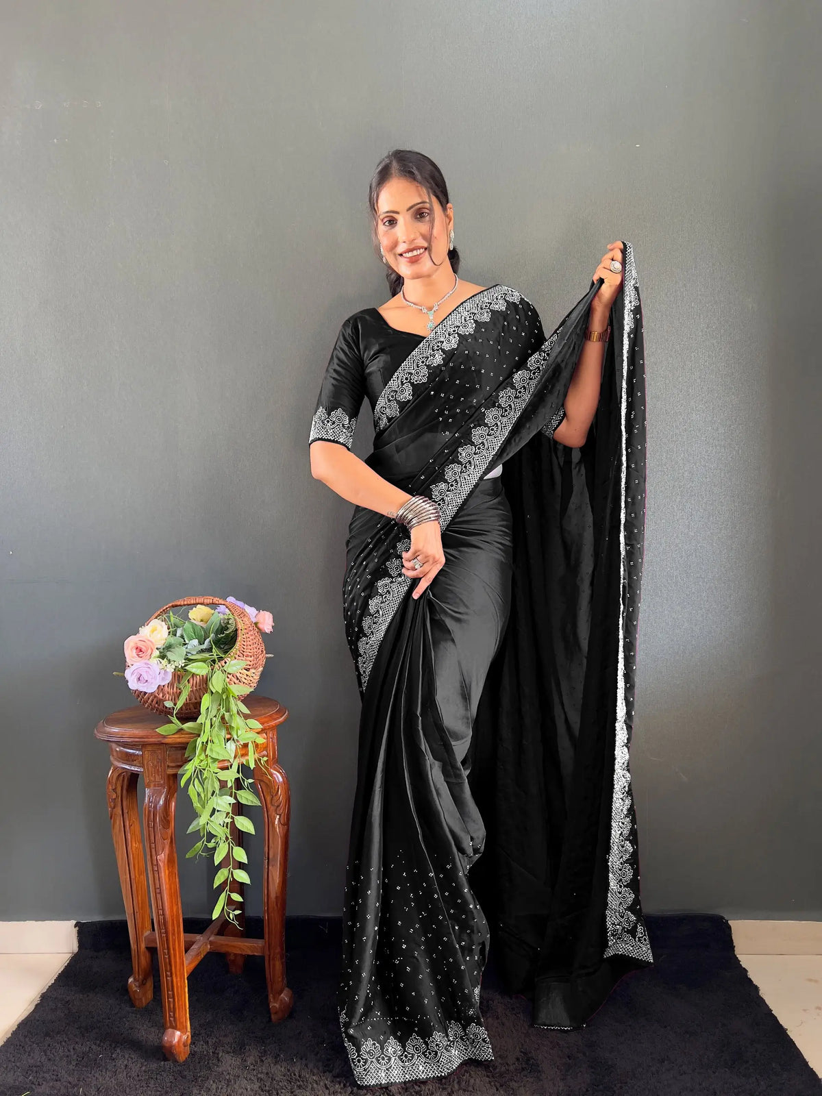 Scattered Crystal Rangoli Saree