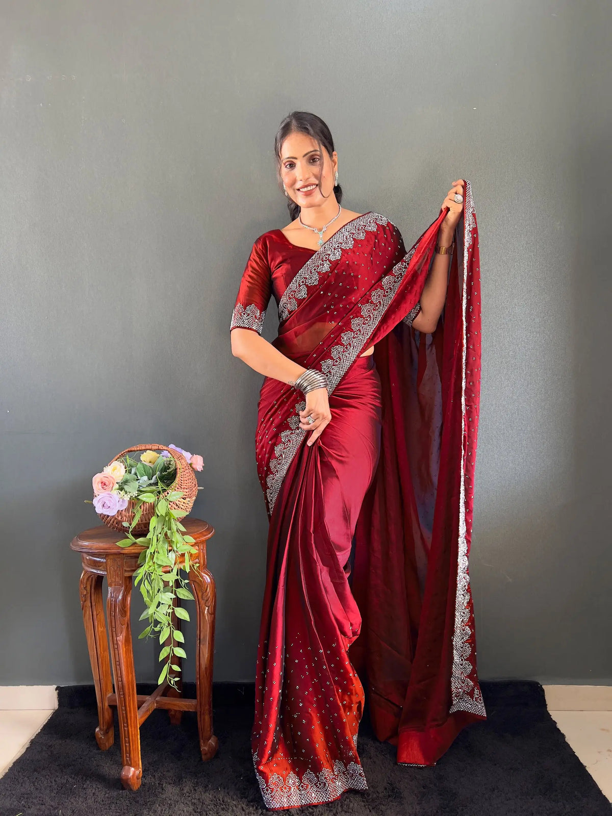 Scattered Crystal Rangoli Saree