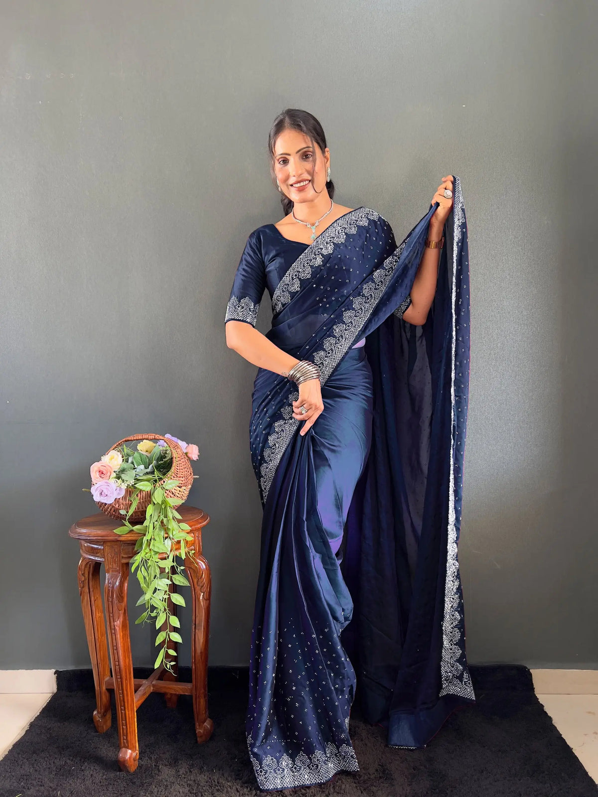 Scattered Crystal Rangoli Saree