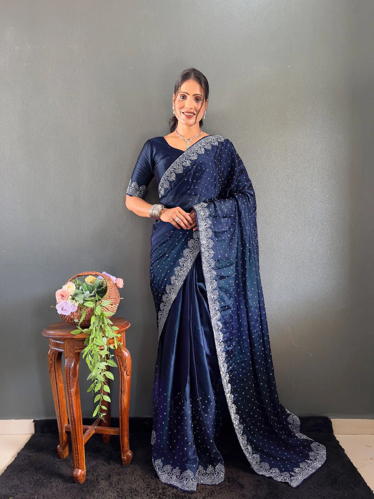 Scattered Crystal Rangoli Saree