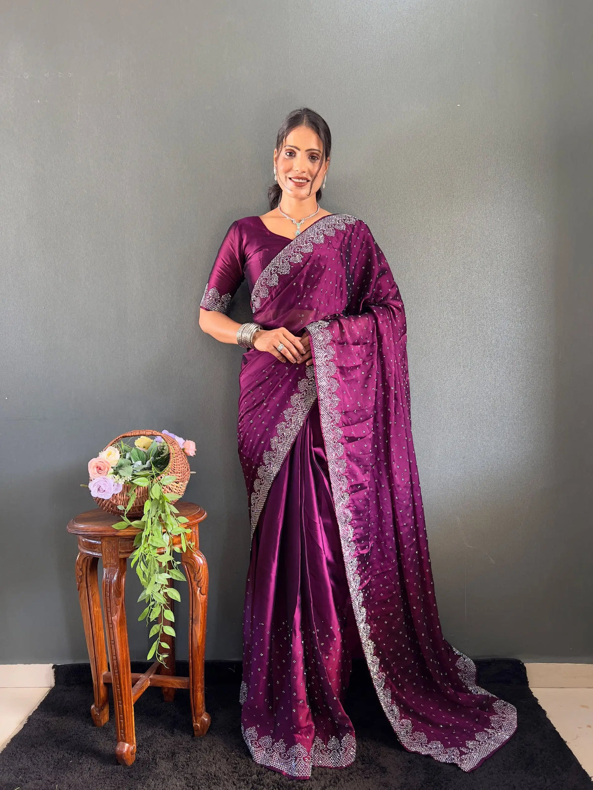 Scattered Crystal Rangoli Saree