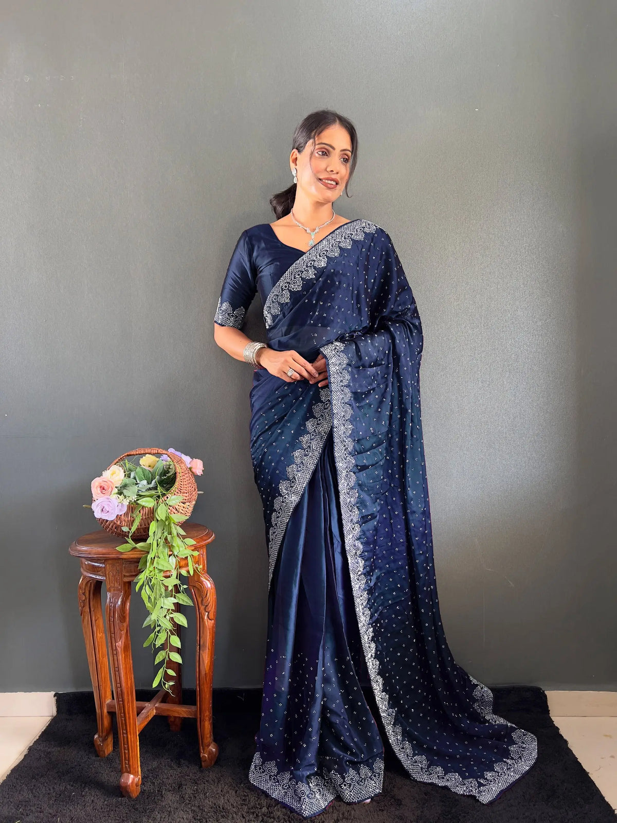 Scattered Crystal Rangoli Saree