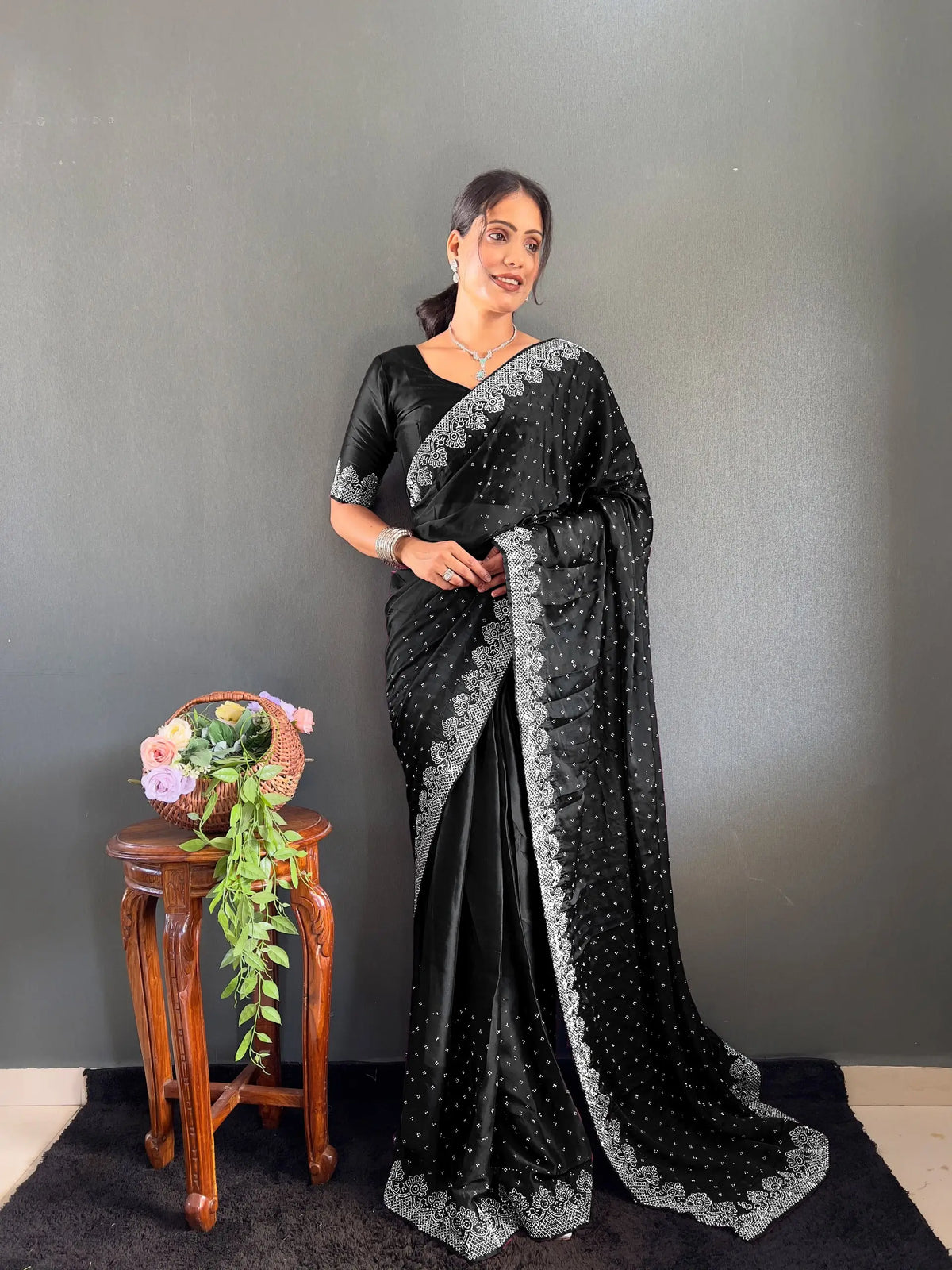 Scattered Crystal Rangoli Saree