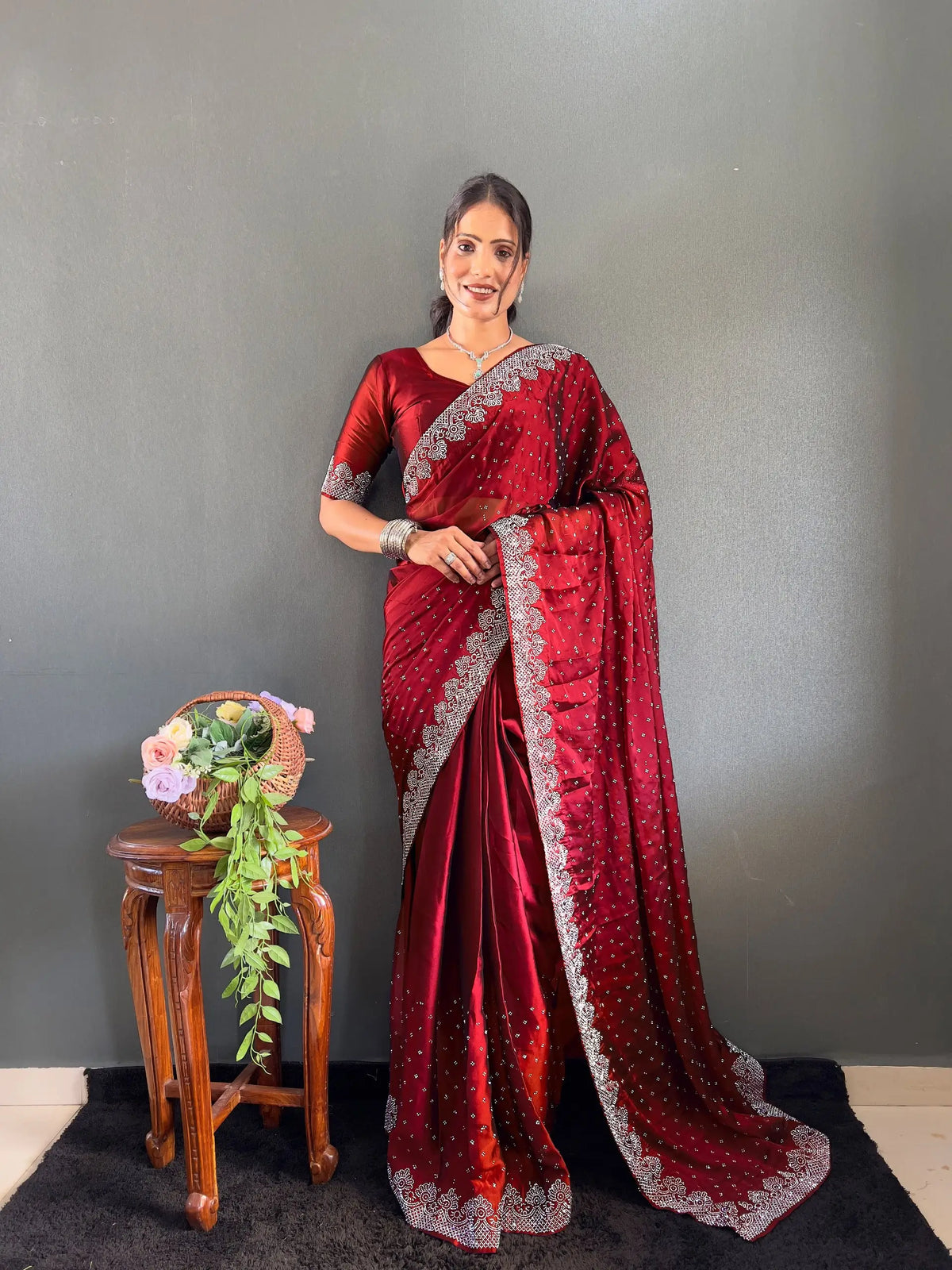Scattered Crystal Rangoli Saree