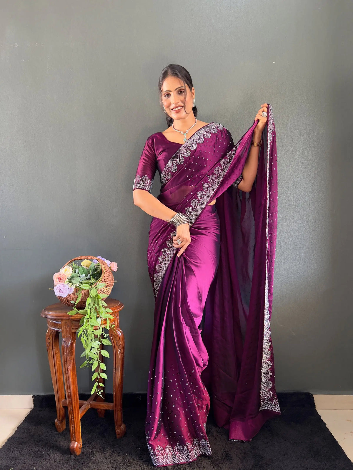 Scattered Crystal Rangoli Saree