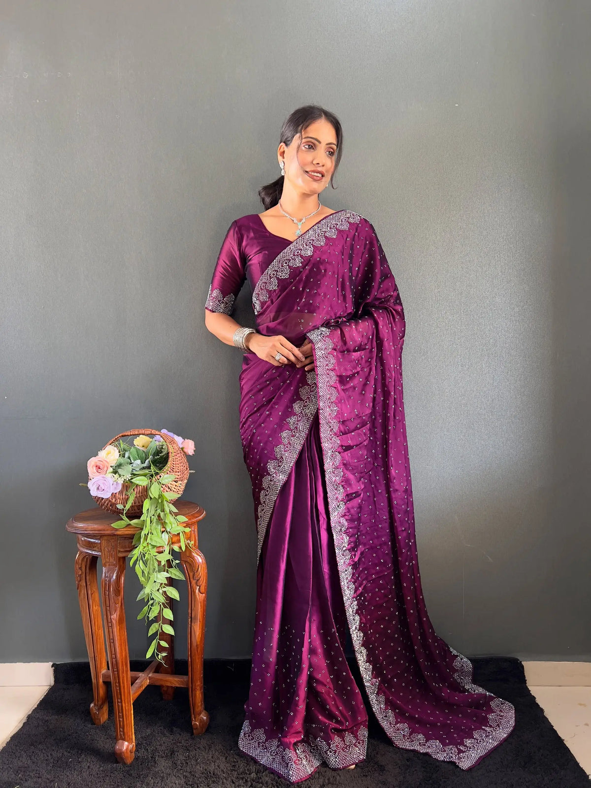 Scattered Crystal Rangoli Saree