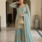 Sea Green Georgette Sharara Set with Sequence Embroidery and One Side Lace Border Dupatta