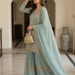 Sea Green Georgette Sharara Set with Sequence Embroidery and One Side Lace Border Dupatta