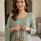 Sea Green Georgette Sharara Set with Sequence Embroidery and One Side Lace Border Dupatta