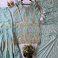 Sea Green Georgette Sharara Set with Sequence Embroidery and One Side Lace Border Dupatta