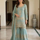 Sea Green Georgette Sharara Set with Sequence Embroidery and One Side Lace Border Dupatta