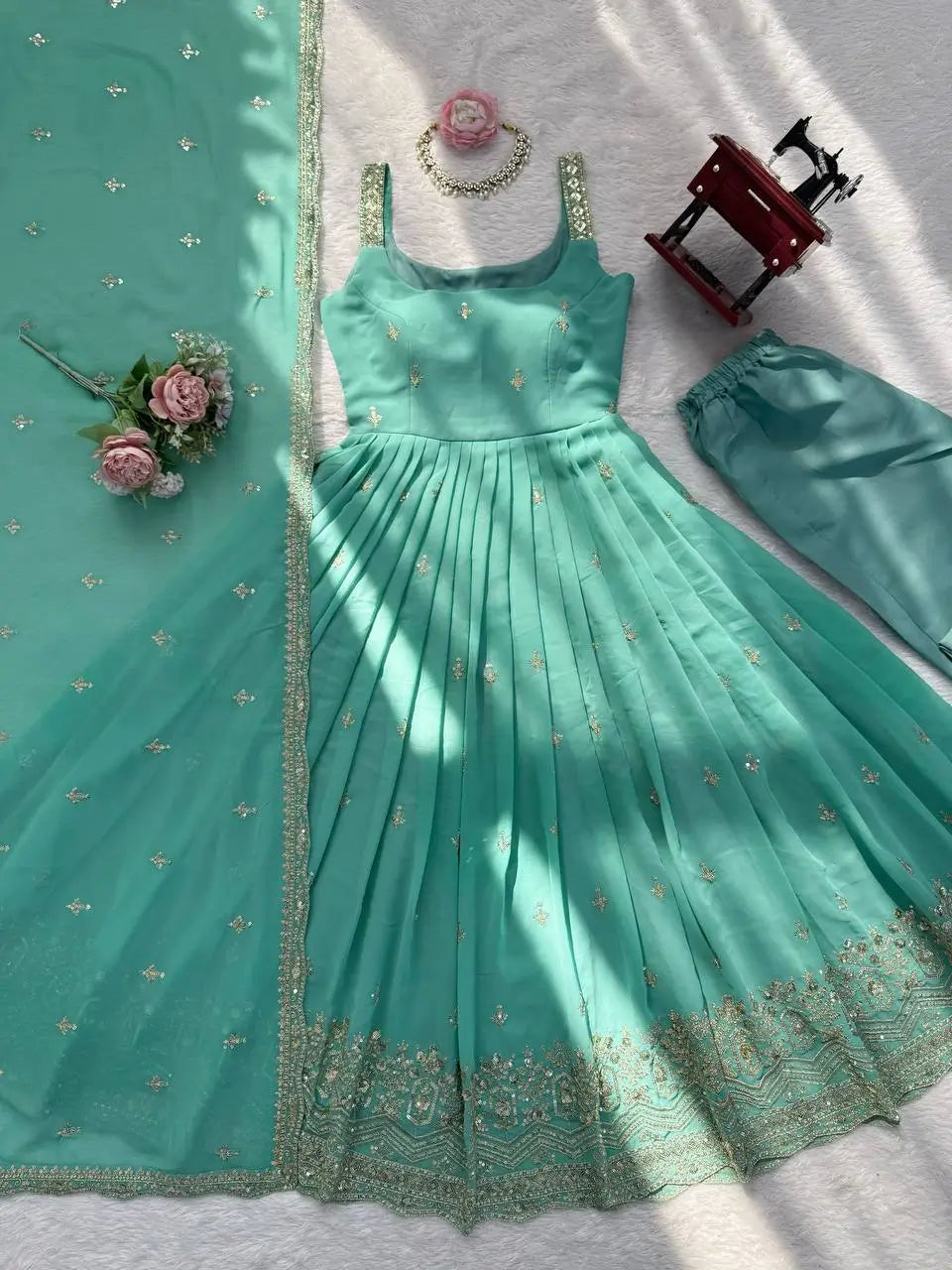 Sea Green Sequin Anarkali Set