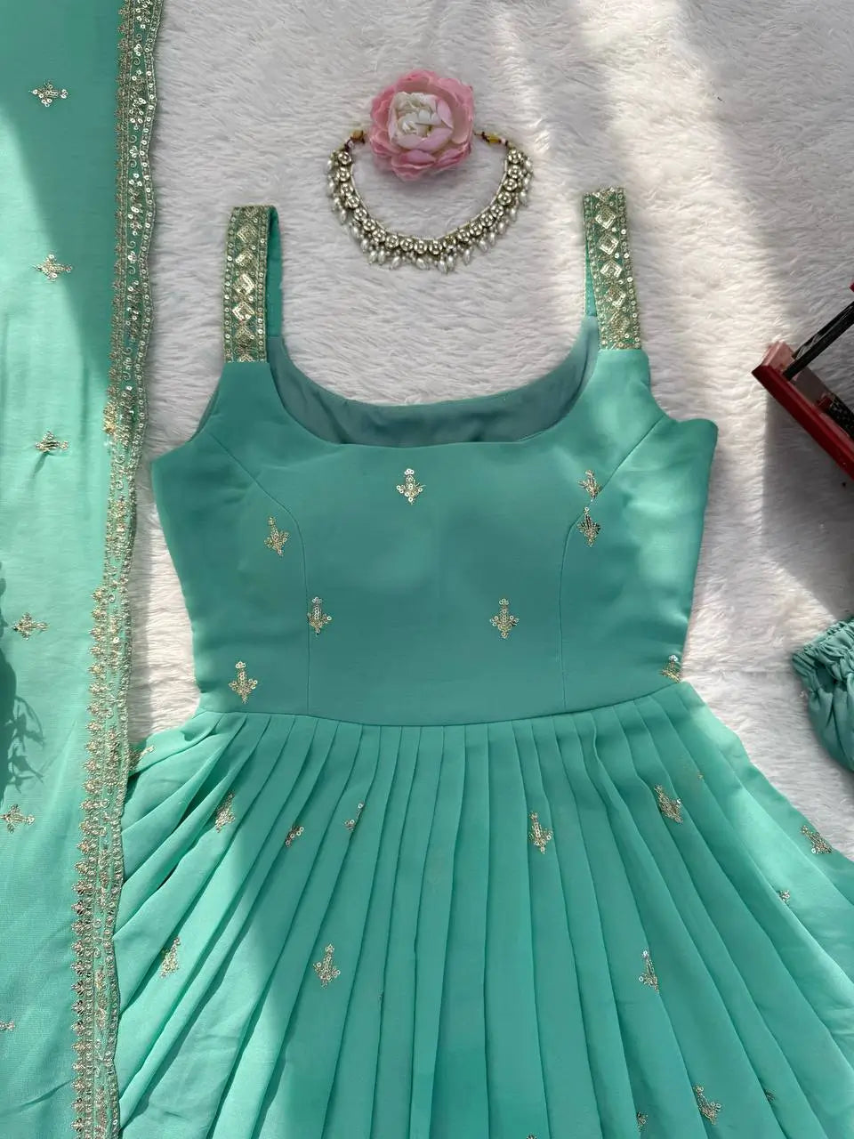 Sea Green Sequin Anarkali Set