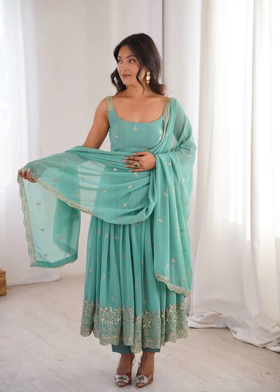 Sea Green Sequin Anarkali Set