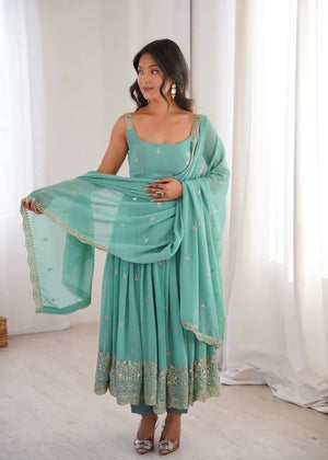 Sea Green Sequin Anarkali Set