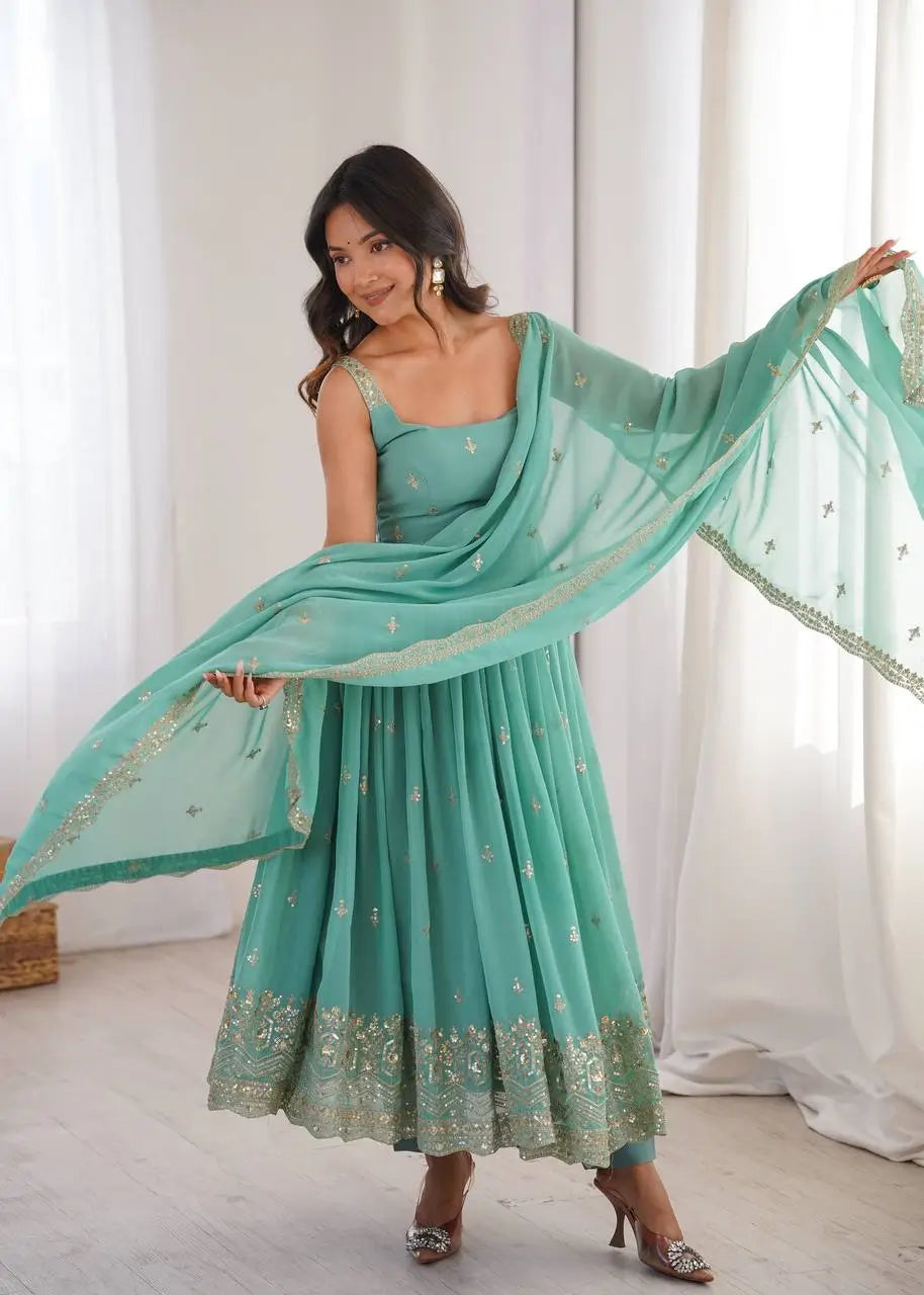 Sea Green Sequin Anarkali Set