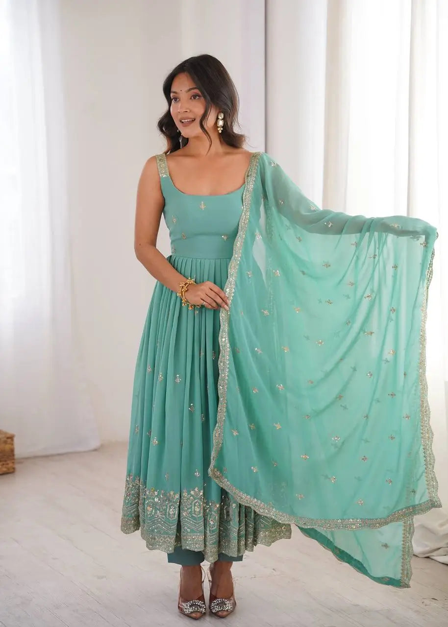Sea Green Sequin Anarkali Set