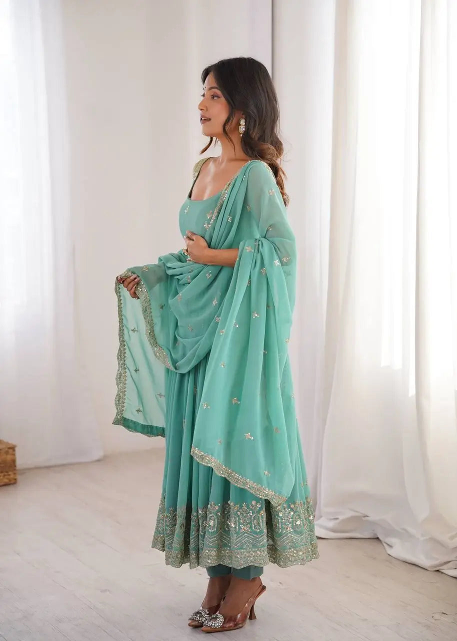 Sea Green Sequin Anarkali Set