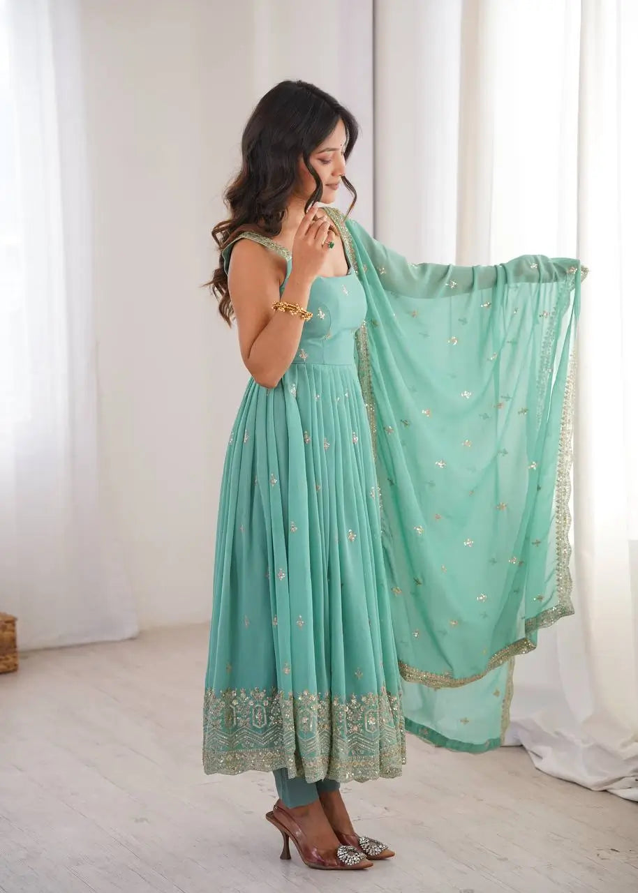 Sea Green Sequin Anarkali Set