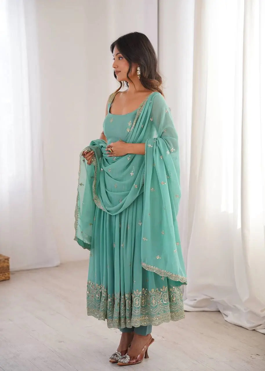 Sea Green Sequin Anarkali Set
