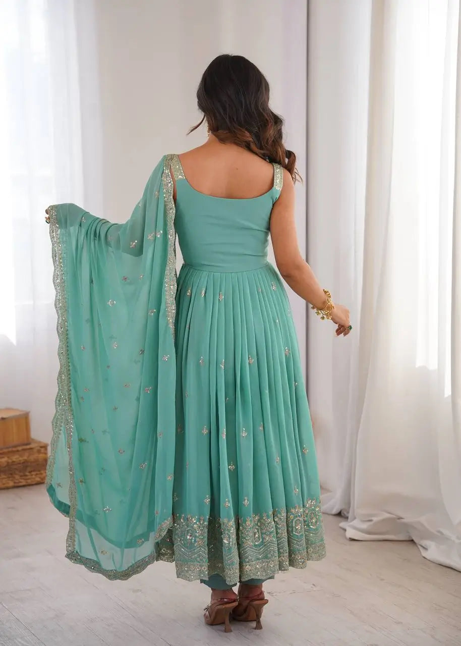 Sea Green Sequin Anarkali Set