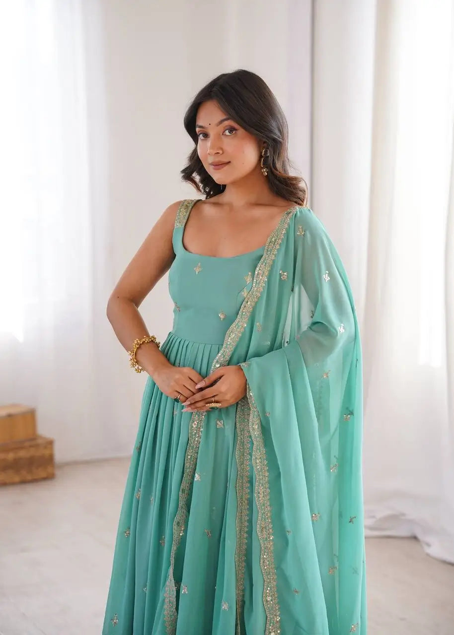 Sea Green Sequin Anarkali Set